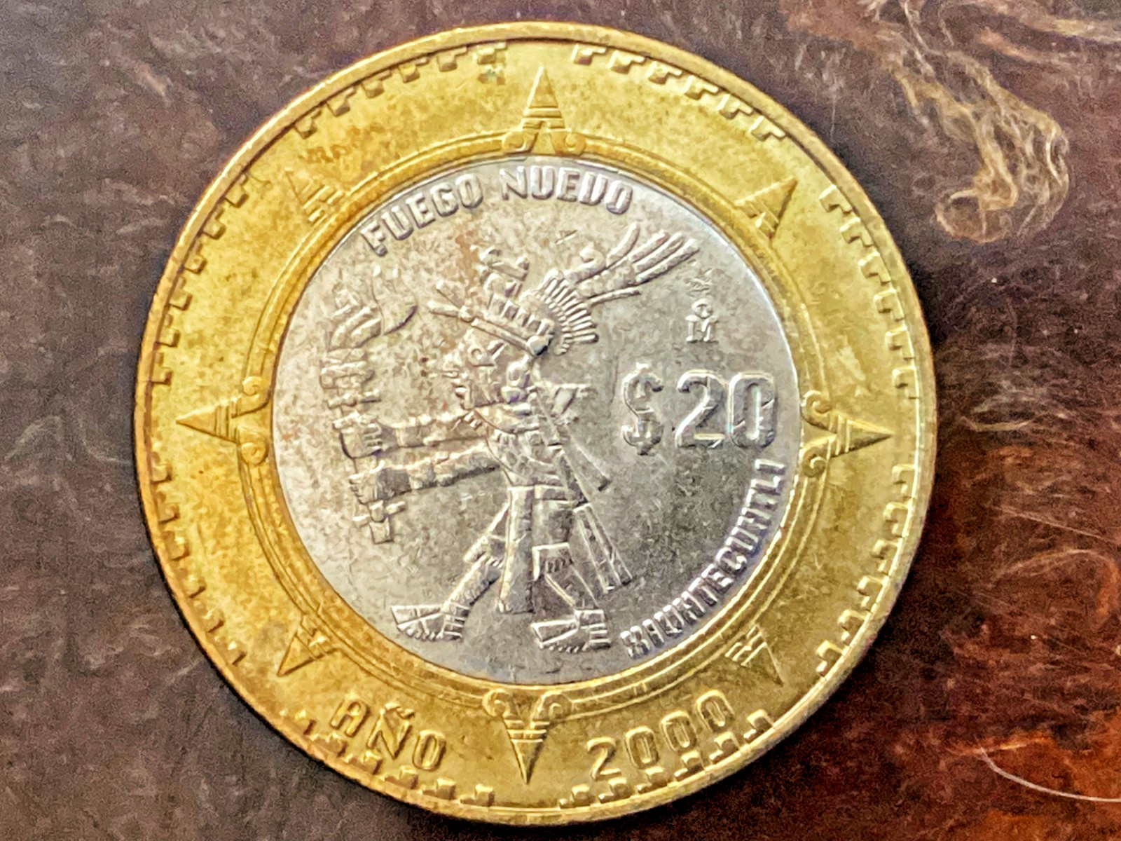 FUEGO NUEVO AÑO 2000 BIMETALIC MEXICAN COIN $20 NUEVOS PESOS #1490M VERY HARD
