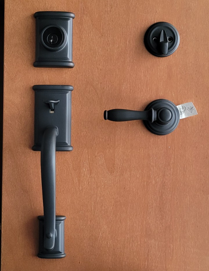 Vintage Kwikset Ashfield Matte Black Front Entry Door Handle Handleset Lock Set