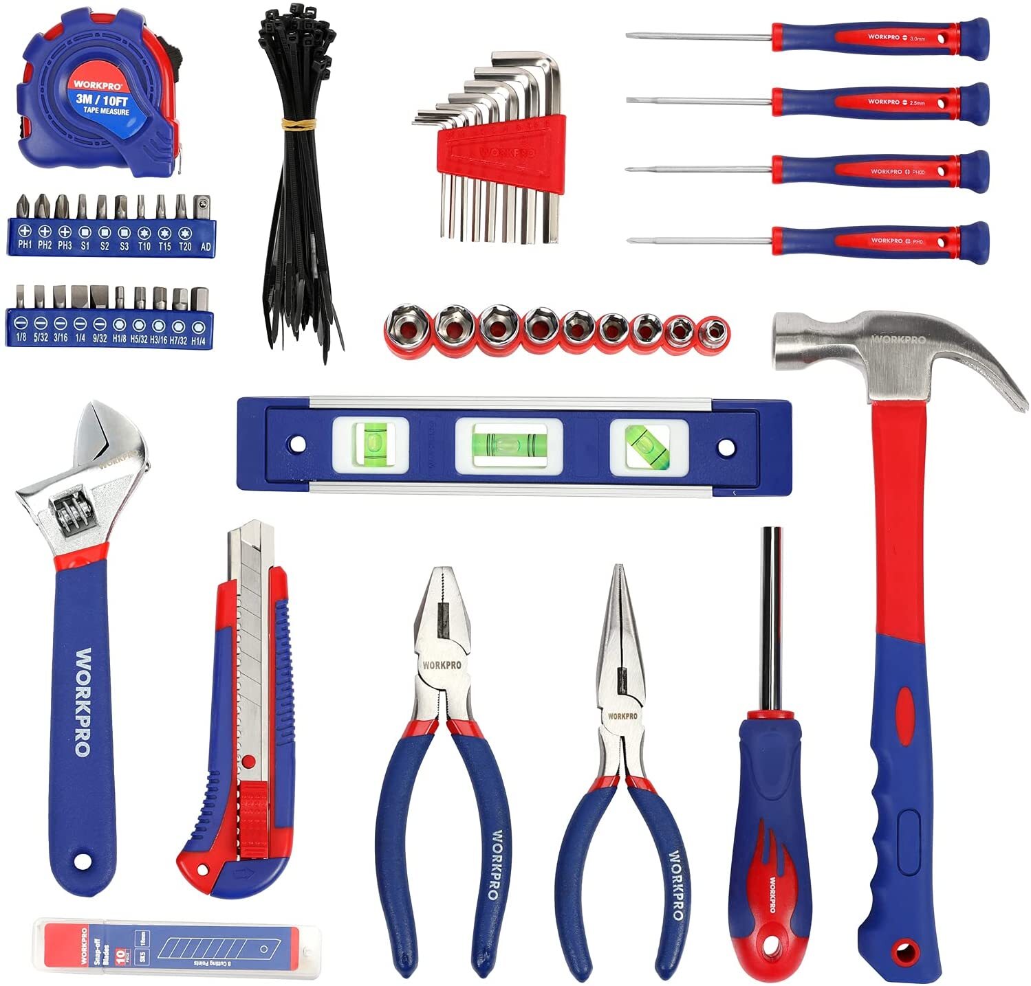 WORKPRO Home Tool Kit 100PIECE Household Hand Tool Kit Set w/Easy Carrying Pouch