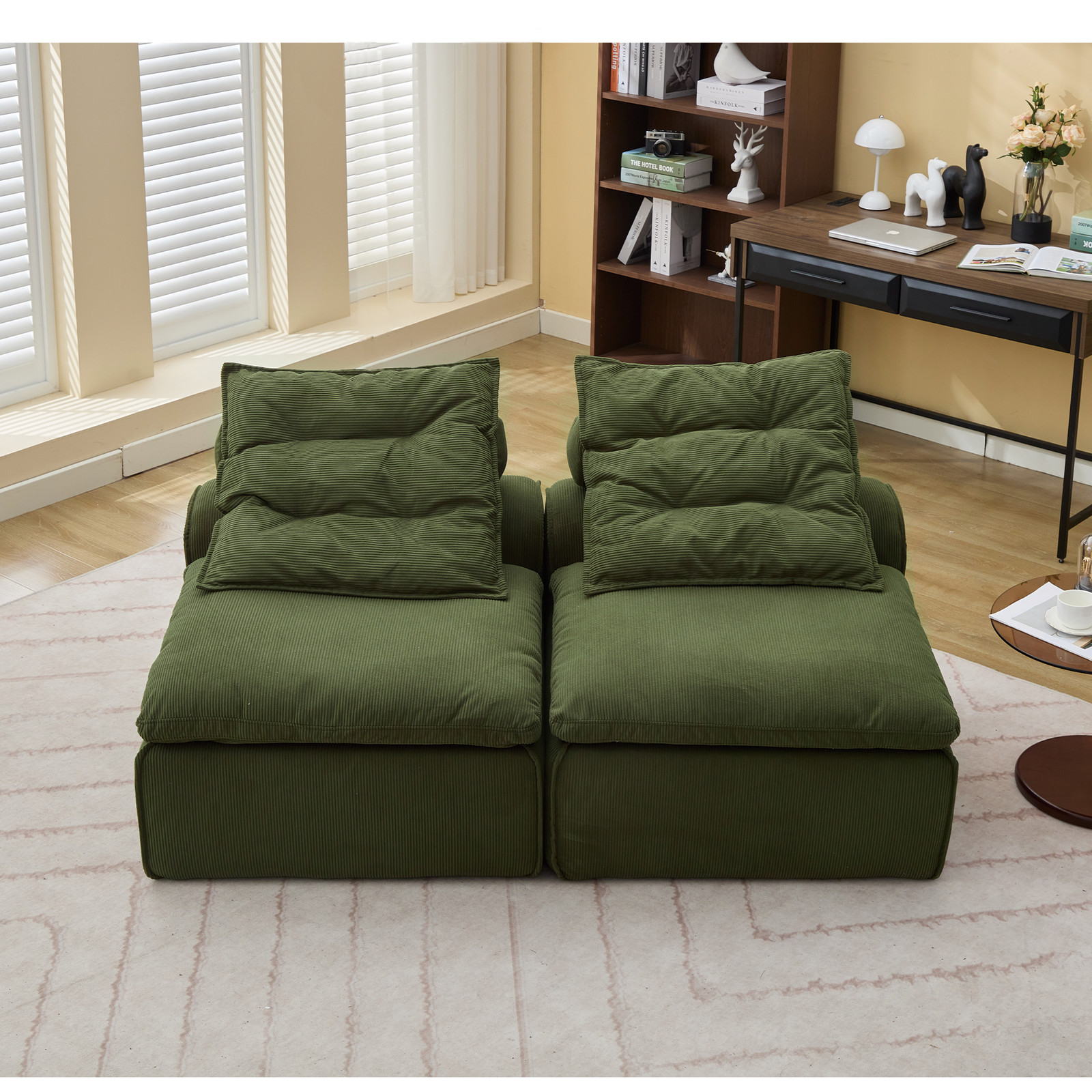 Modern Modular Sofa Fabric Pillow-Back Lounge Sofa Chair 2 Seats Sofa Bed Green