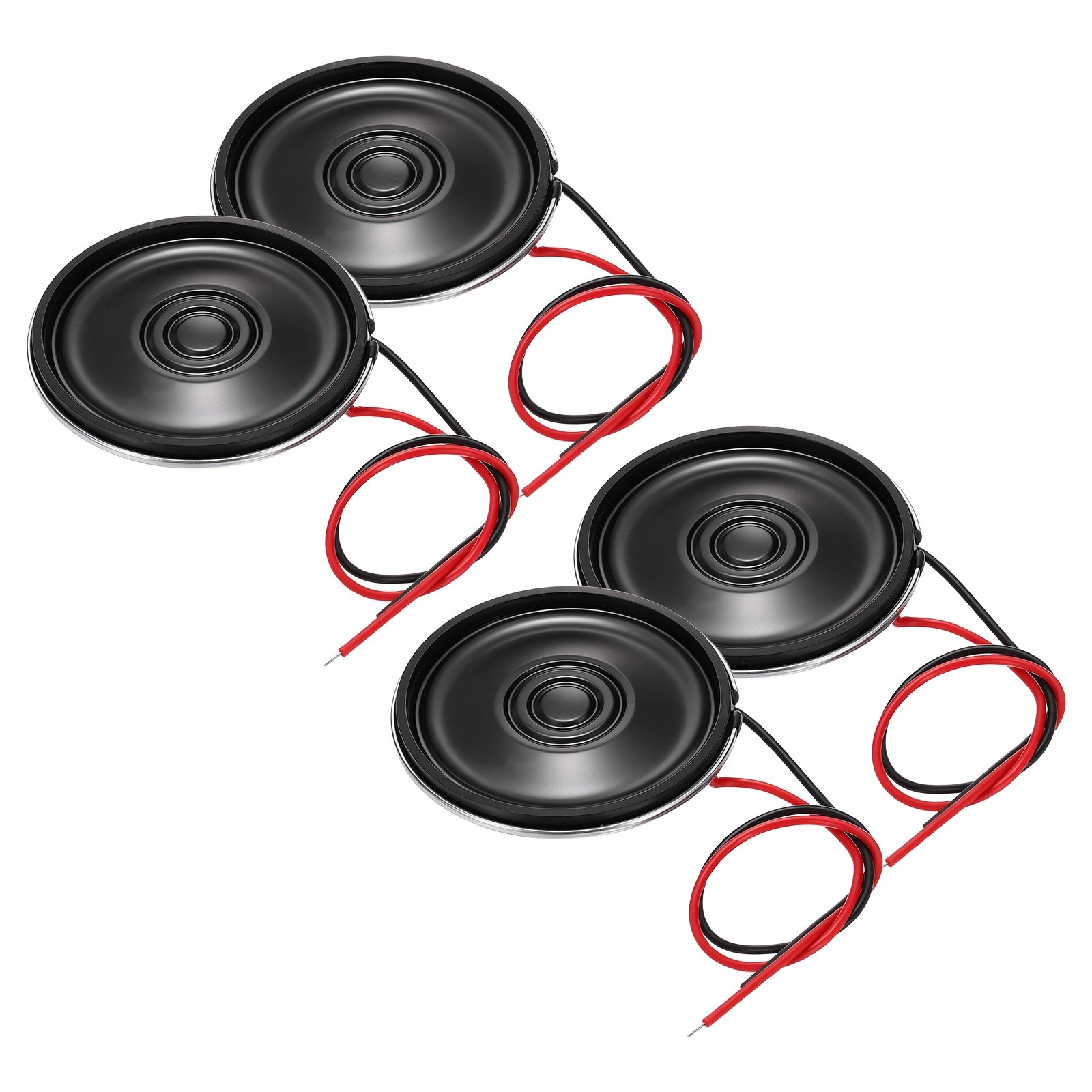 4 Pcs 0.5W 8 Ohm Small Speakers Metal Round Speaker with Wires, 30x5mm Black