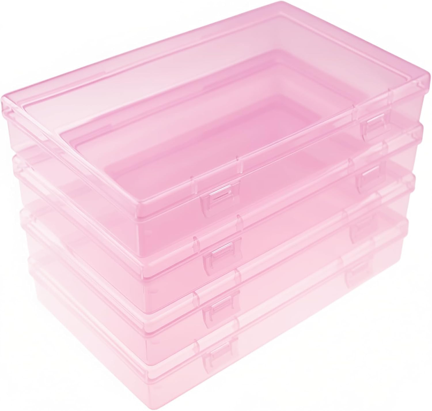4 Pieces Rectangular Plastic Boxes Empty Storage Organizer Containers with Hinge