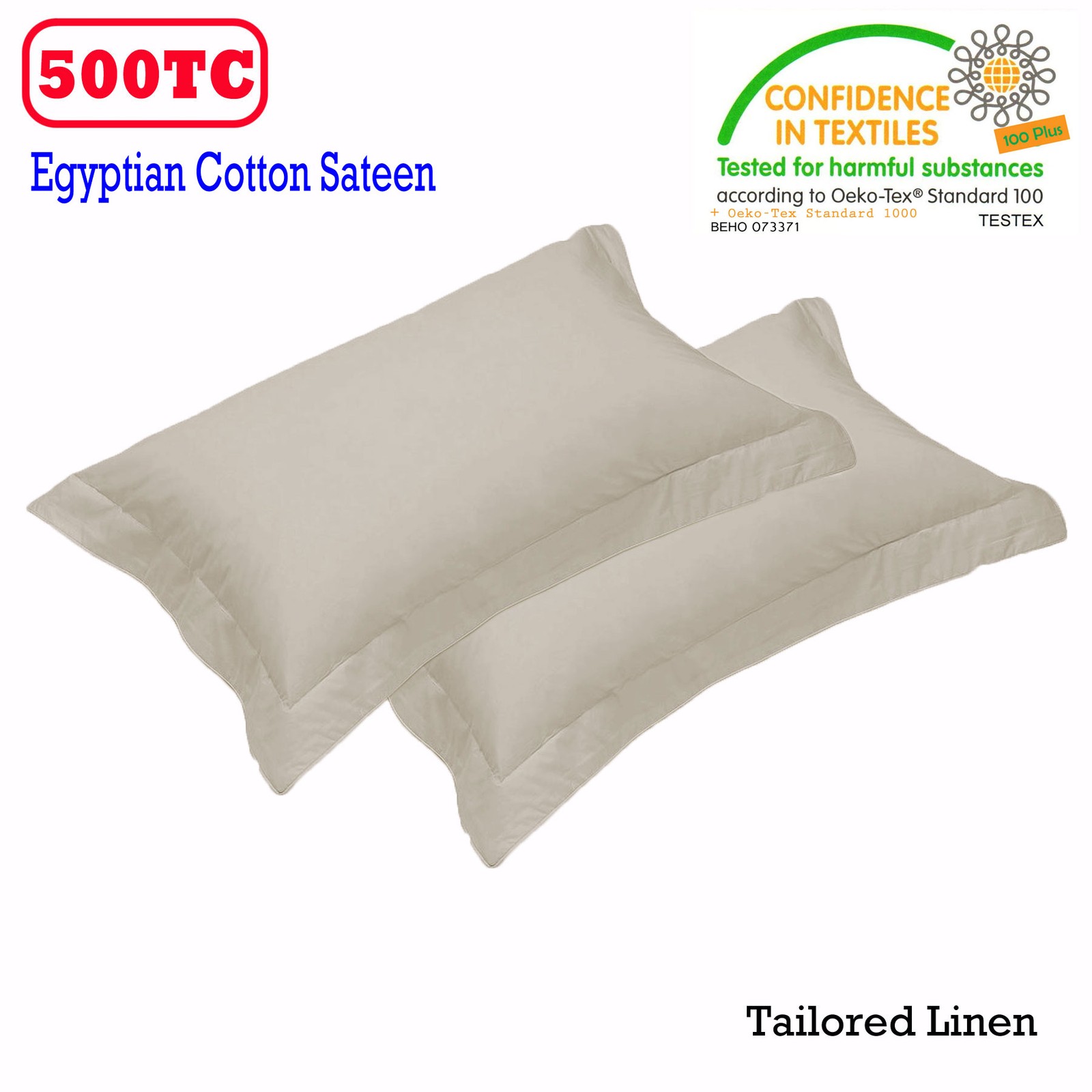 500TC Pair of Egyptian Cotton Tailored Standard Pillowcases 48 x 73 + 5 cm