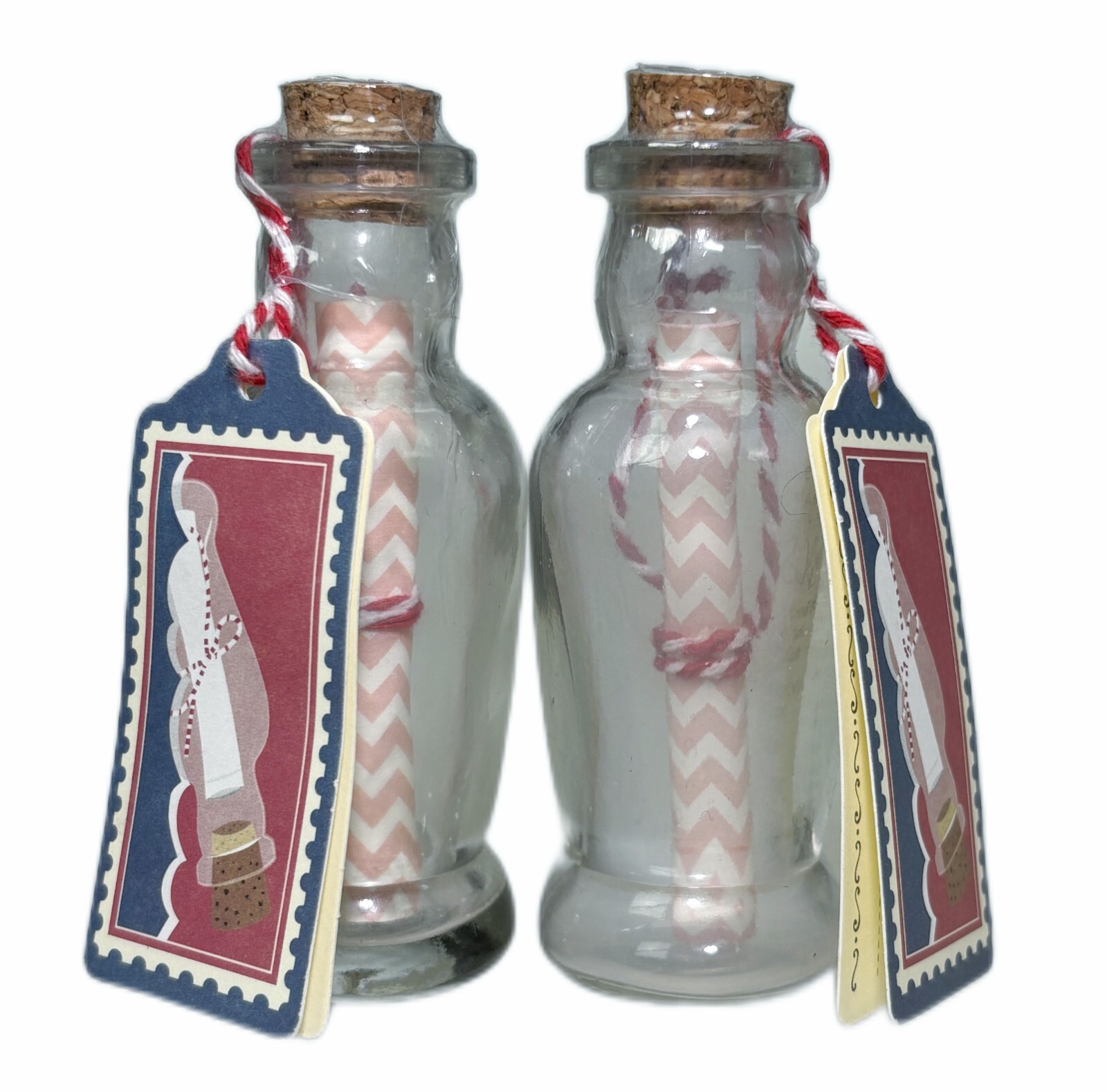 2 Message in a Bottle Glass Vial 4” Miniature Scroll Memory Keepsake Cork Lid
