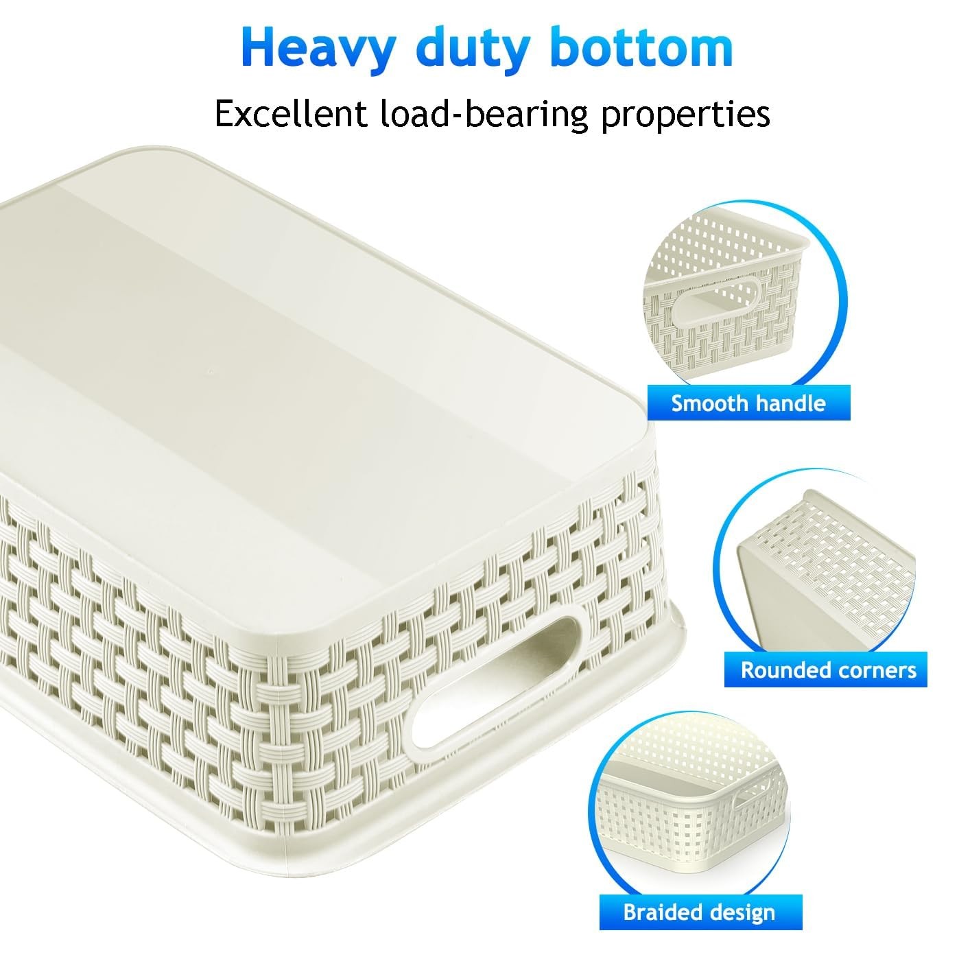 White Plastic Basket, 8 Pack Home Organization and Storage Baskets with Handl...