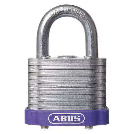 Abus 19334 Keyed Padlock, Open, Rectangular Steel Body, Hardened Steel Shackle,