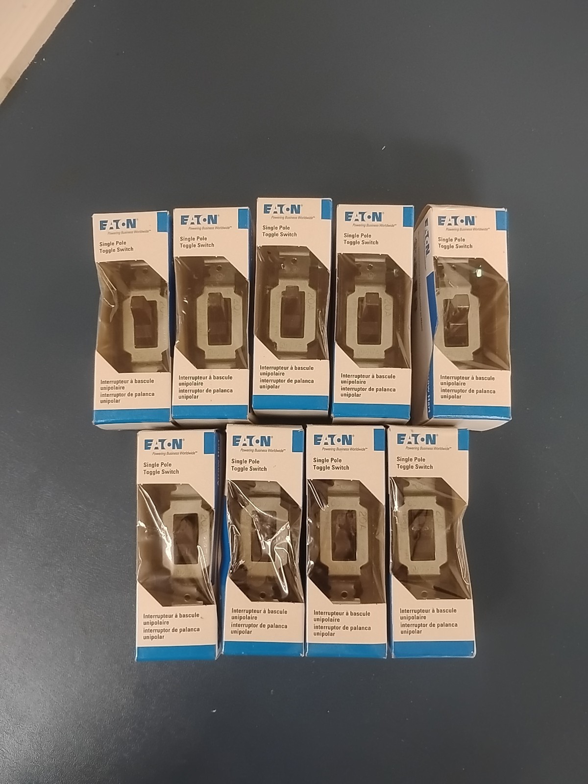 Lot of 9 Eaton CSB120B-BX-LW Single Pole Toggle Switch . Brown. Commercial Spec.
