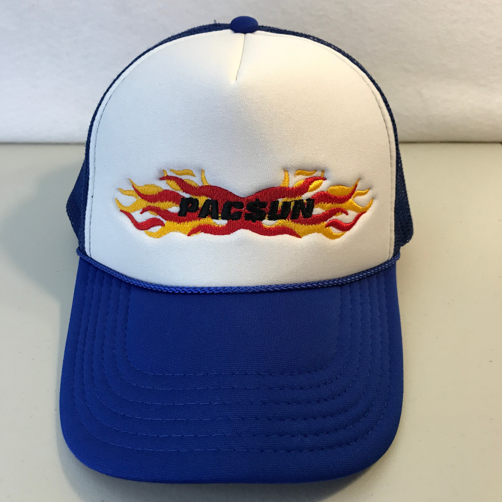 PACSUN Snapback  Trucker Hat Cap Vintage 90s OTTO Mesh Back Flames Blue
