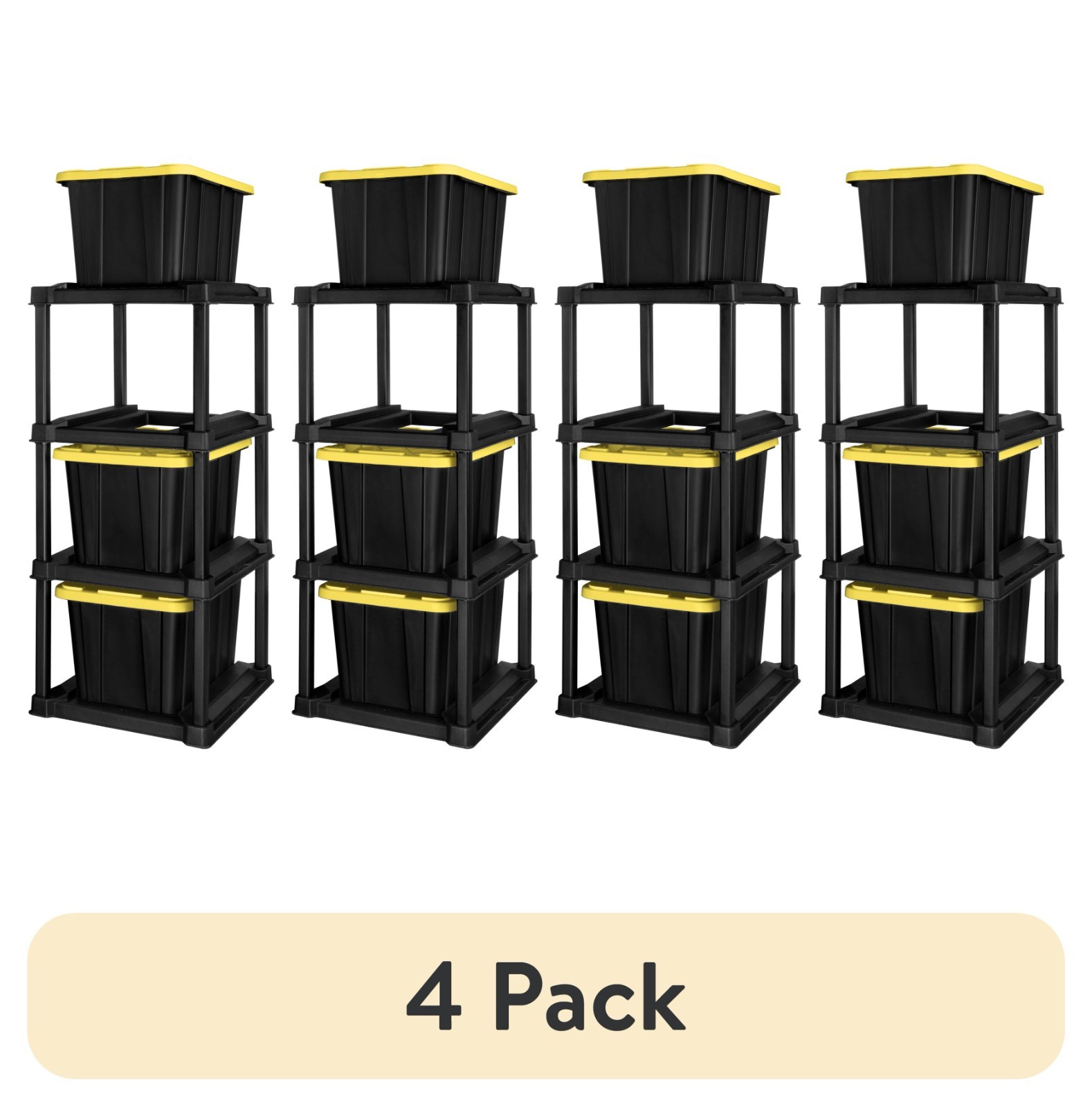 4-Tier Tote Rack Holds 27 Gal Industrial Storage Totes, Heavy Duty Black - 4Pc