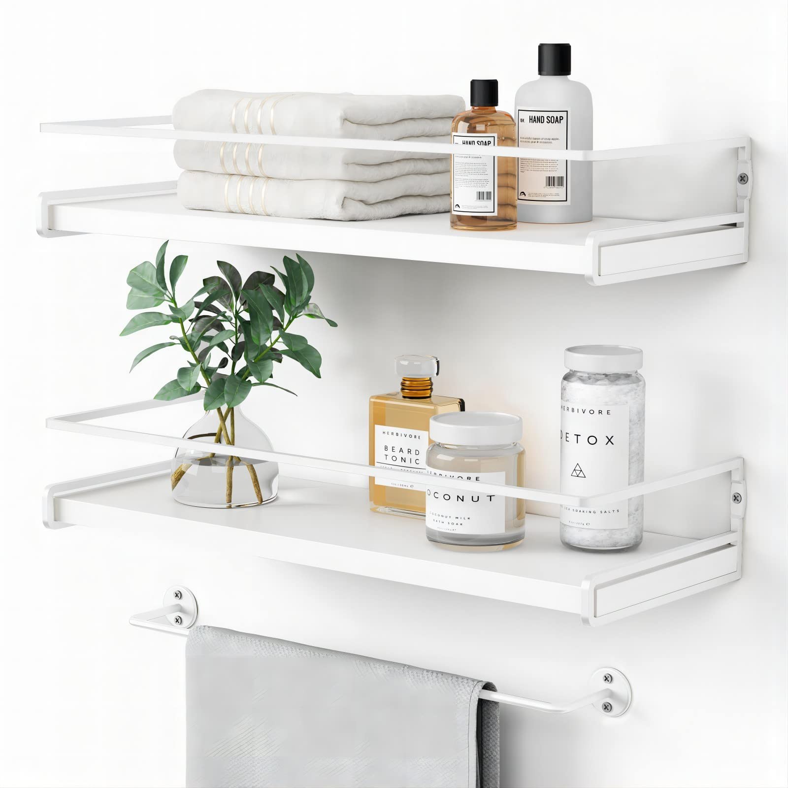 Bathroom Shelves for Wall Set of 2, White Nursery Floating Book Shelves for K...