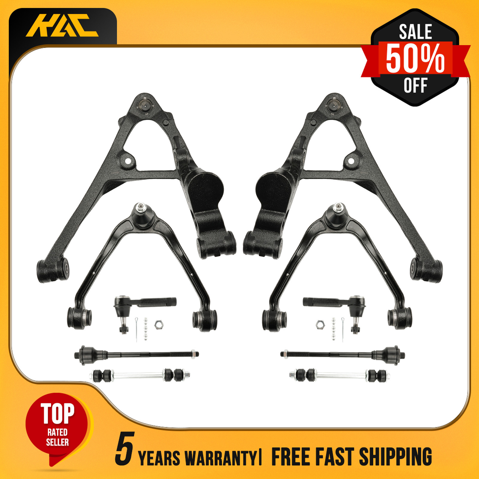 10Pc Front Upper Lower Control Arm Ball Joint TieRod for Chevy GMC 1500 4x4