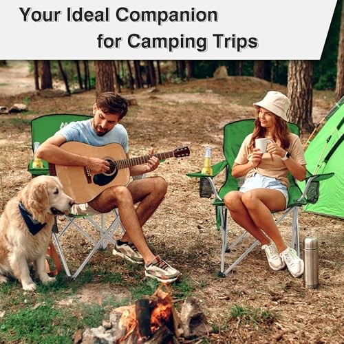 Camping Chair, Portable Folding Outdoor Chair with Arms, Cup Holder and Green
