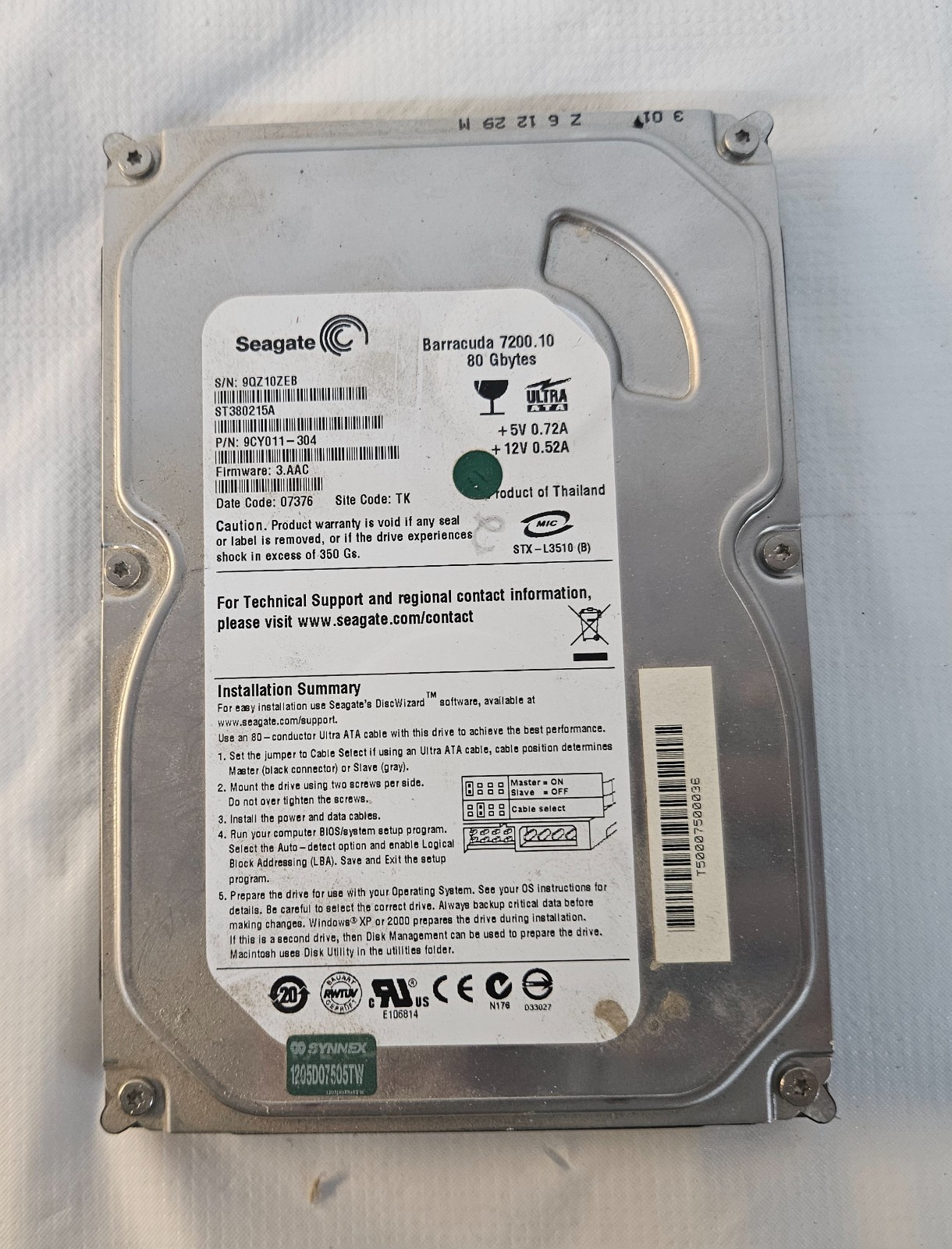 Partner PT-6900 POS System Terminal 80g HARD DRIVE Seagate Barracuda 7200.10