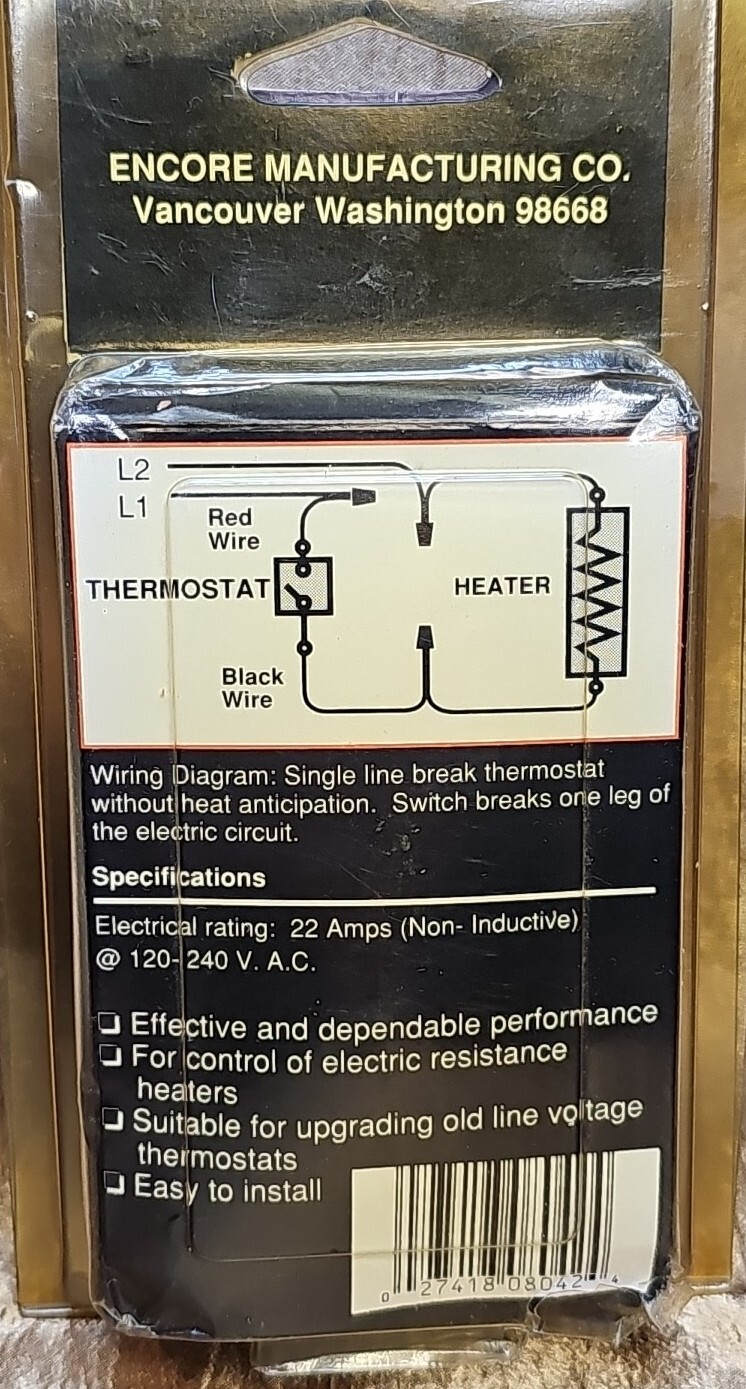 Encore E401 Line Voltage Thermostat Single Line Break Single Circuit New Sealed