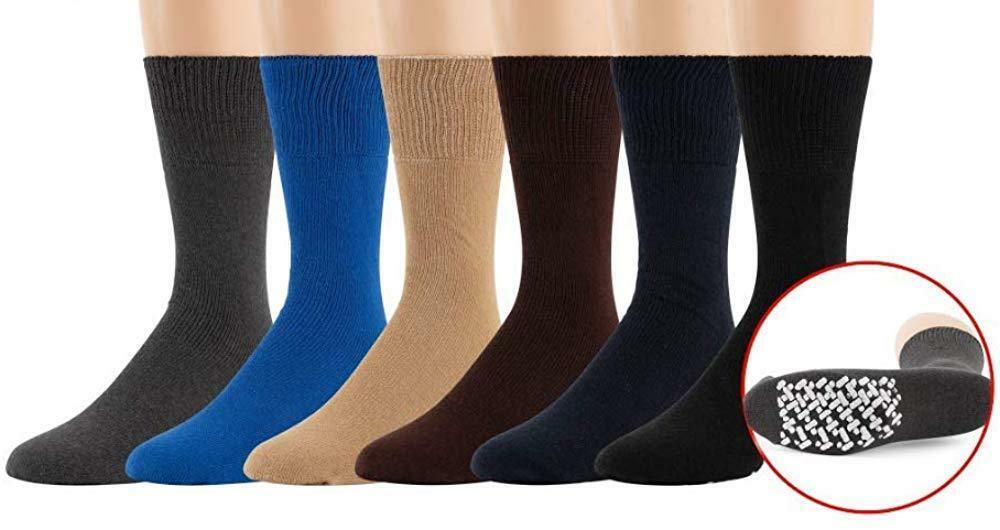 Men's Non Skid Cotton Diabetic Medical Socks With Rubber Gripper Bottom (10-13)
