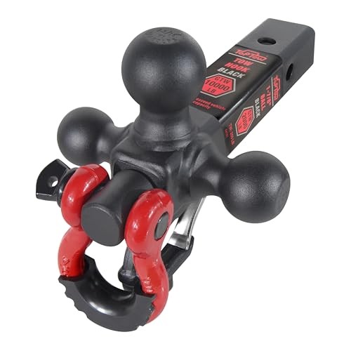 Trailer Hitch Tri-Ball Hitch Mount w/Matte Black Triple Black Ball Red Shackle