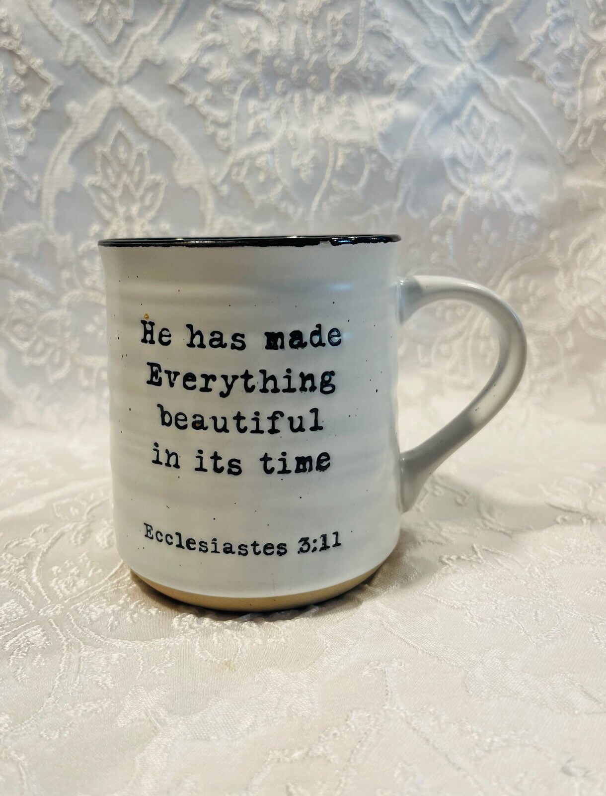 Ecclesiastes 3:11 Coffee Mug He Has Made Everything Beautiful Embossed White