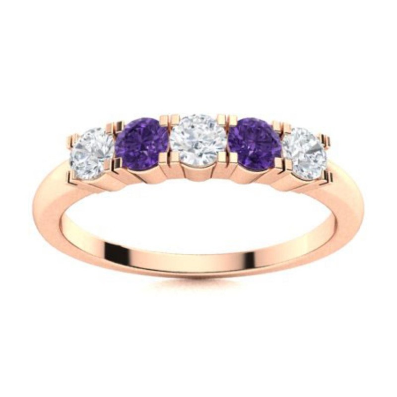 February Amethyst Gemstone 925 Silver Prong Promise Eternity Boho Ring