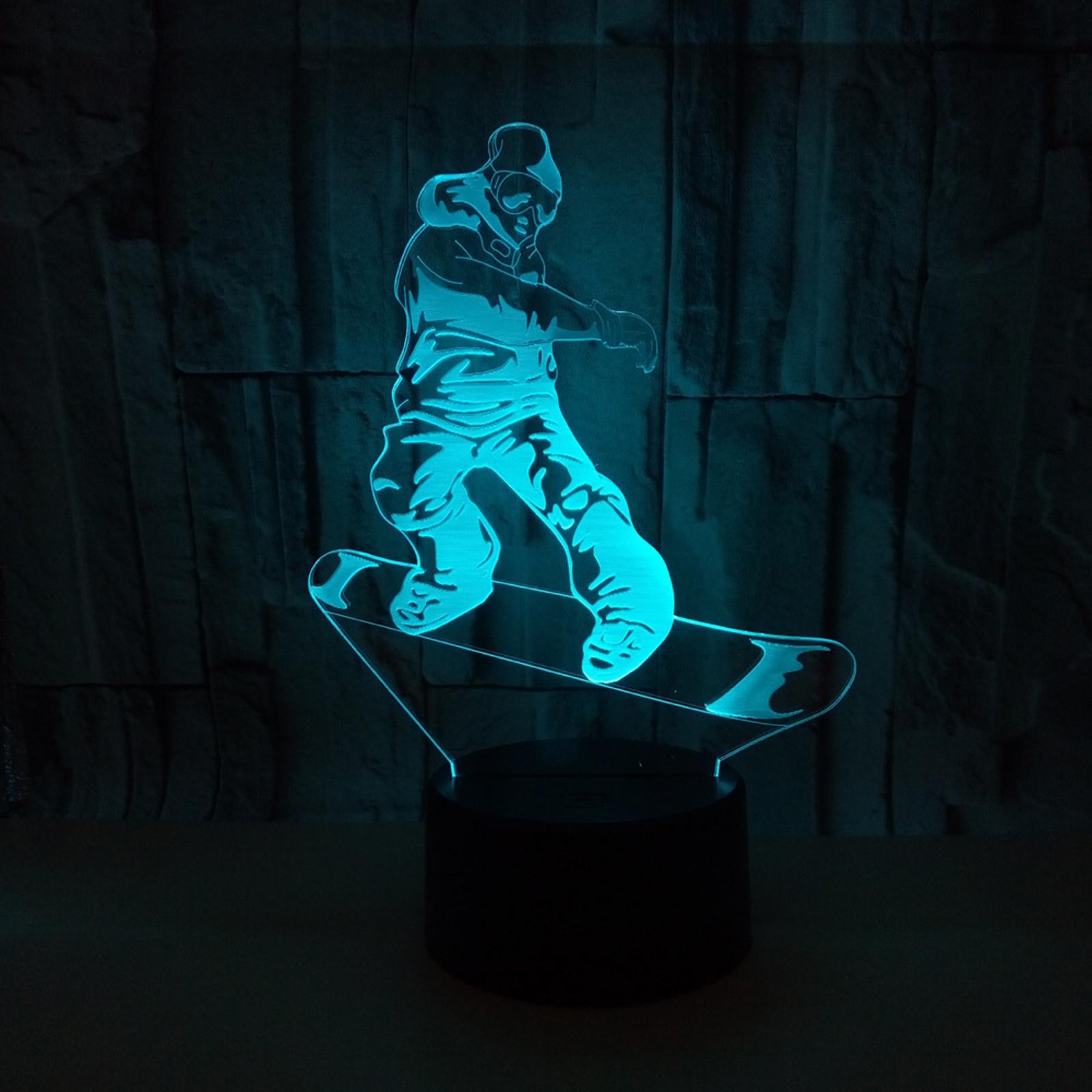 LED Desk Table Lamp 3D Snowboarding Night Light 7-Color Changing Touch Contral