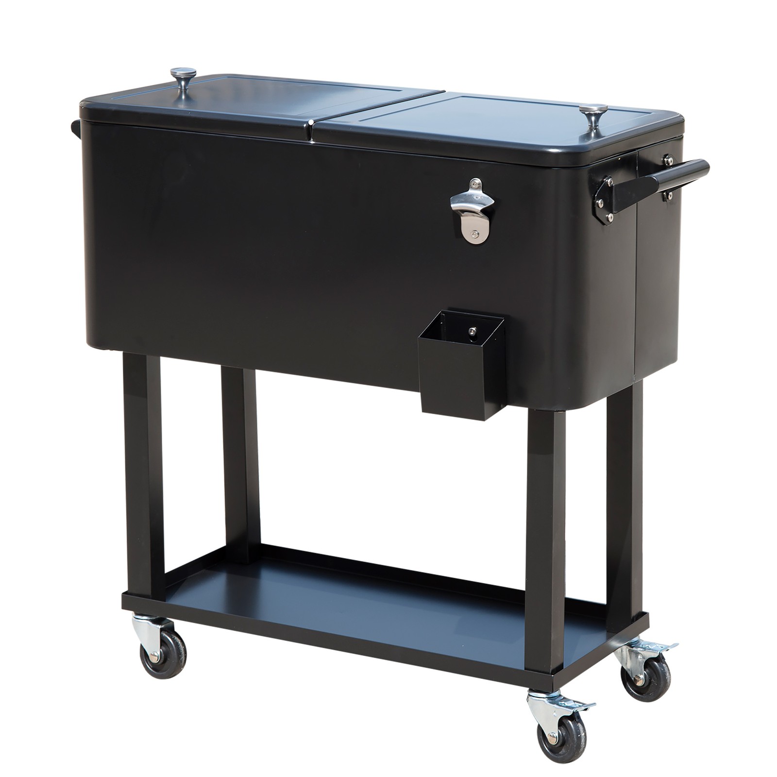 80QT Rolling Ice Chest Cooler on Wheels Outdoor Party Drink Cart Black