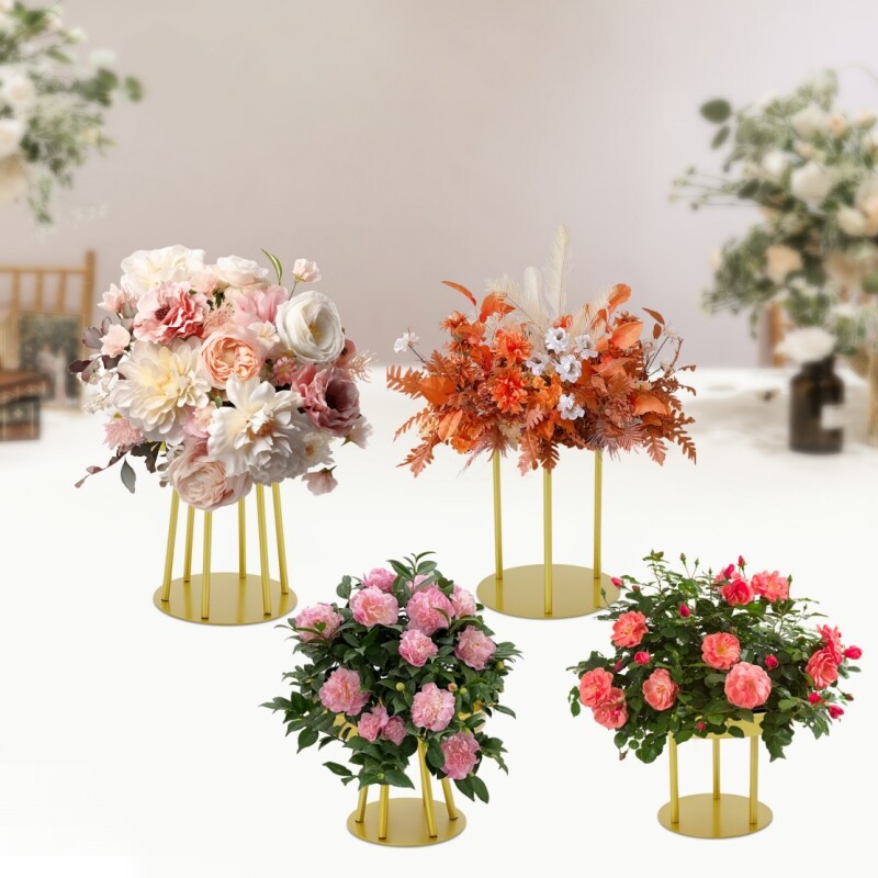 Gold Metal Flower Stand Set - 4 Pcs, Two Sizes for Elegant Centerpieces