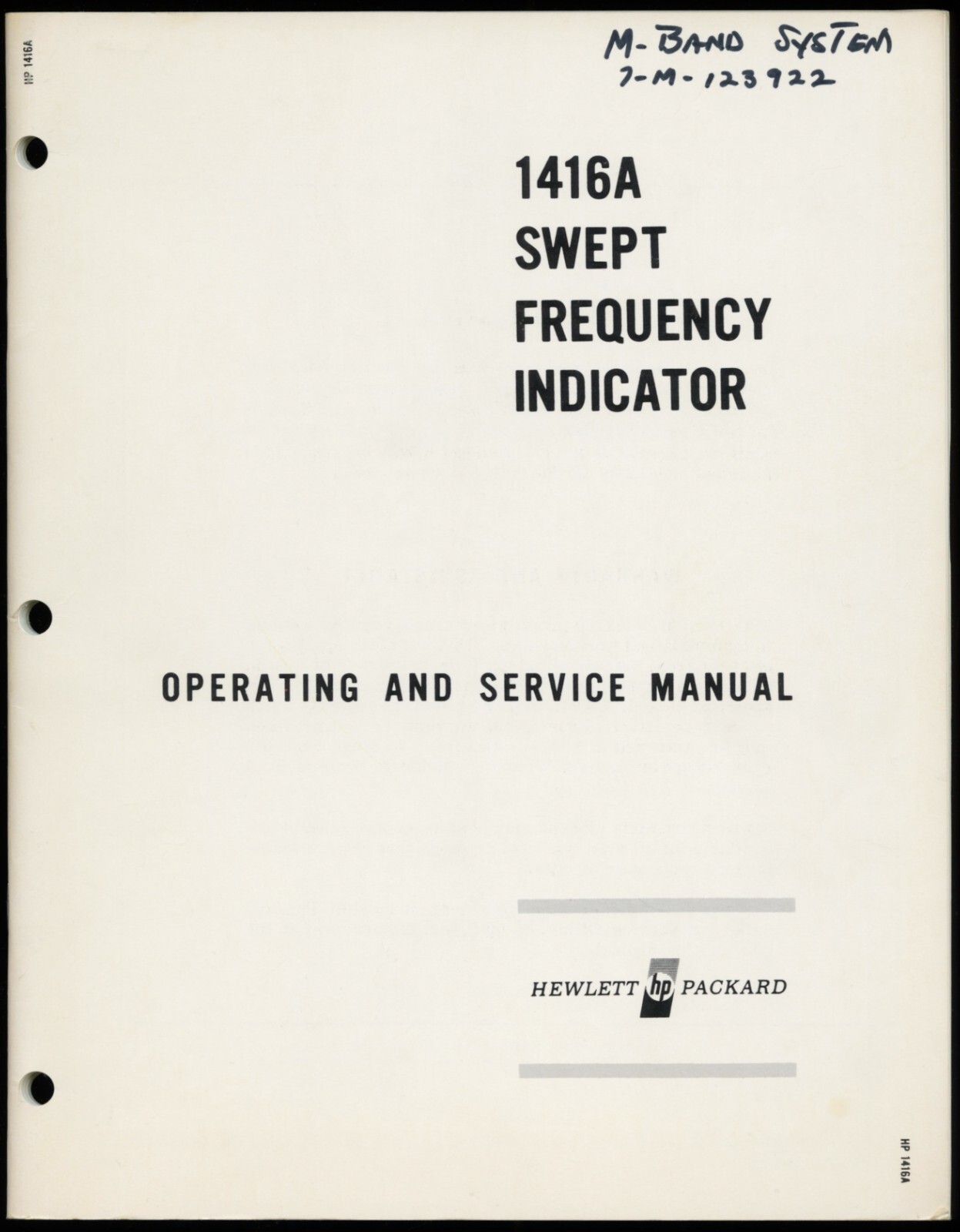 1967 HEWLETT PACKARD 1416A SWEPT FREQUENCY INDICATOR OPERATING & SERVICE MANUAL