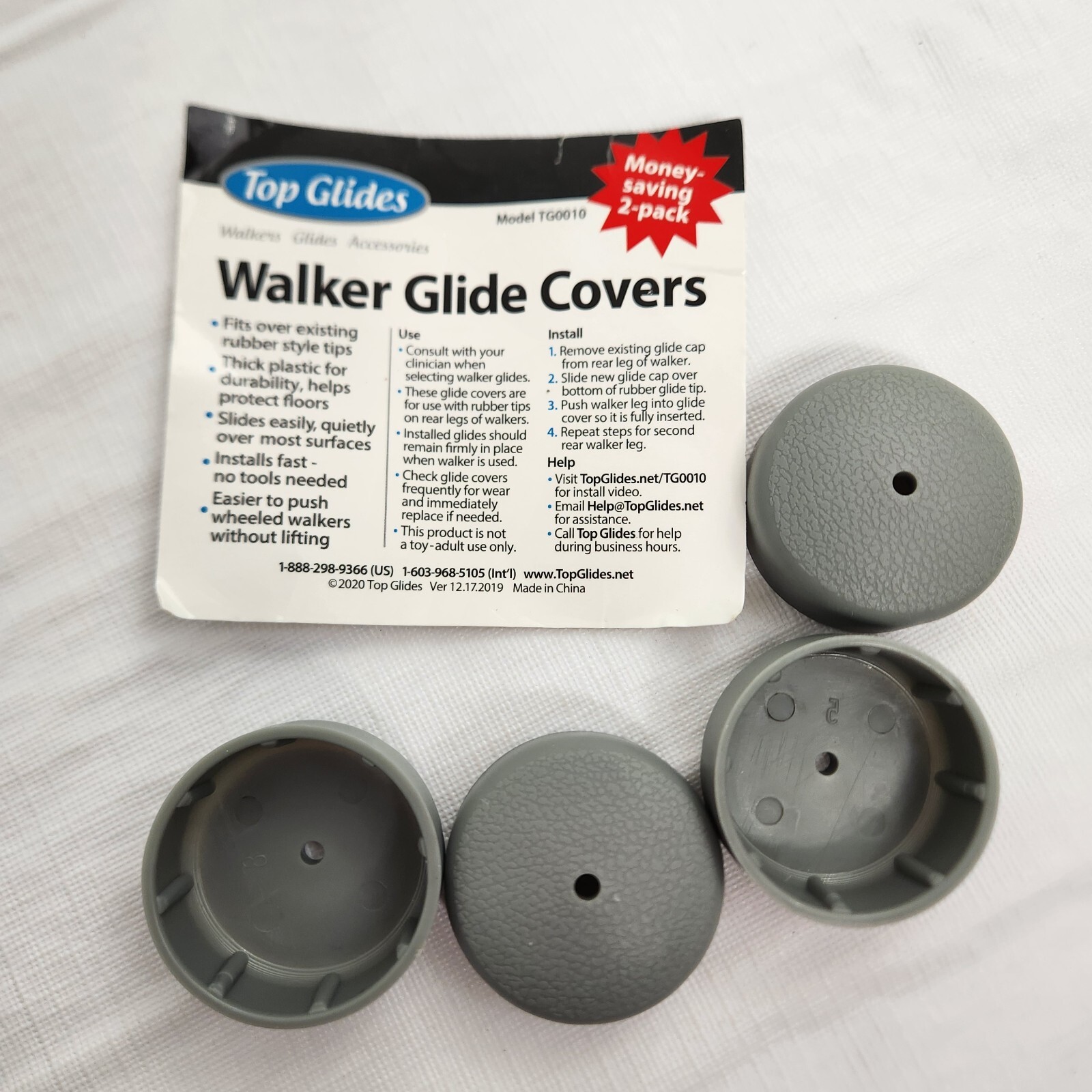 Walker Glide Covers 2pack Plastic Gray