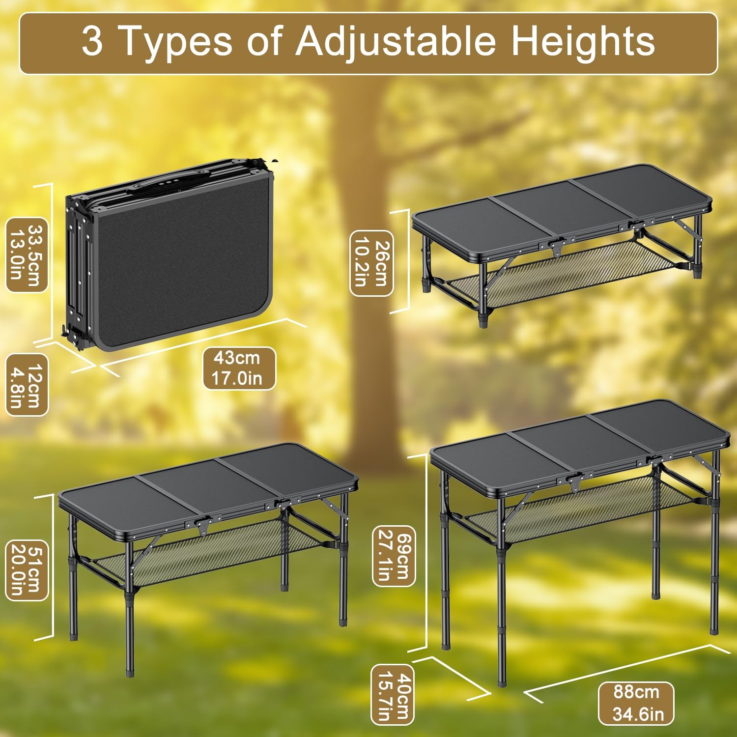 Folding Camping Table, 3 FT Folding Portable Camping Table, Outdoor&Indoor Pi...