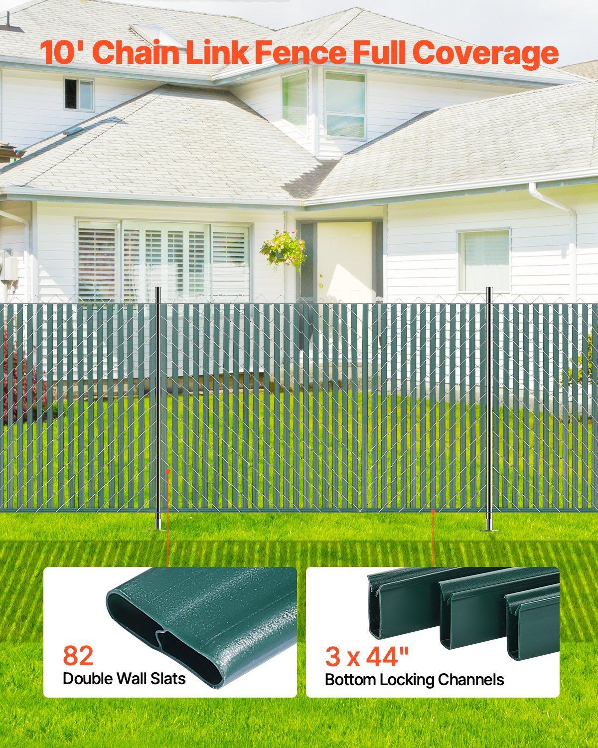 Double-Wall 44.5in HDPE Bottom-Locking Chain Link Privacy Slats Green
