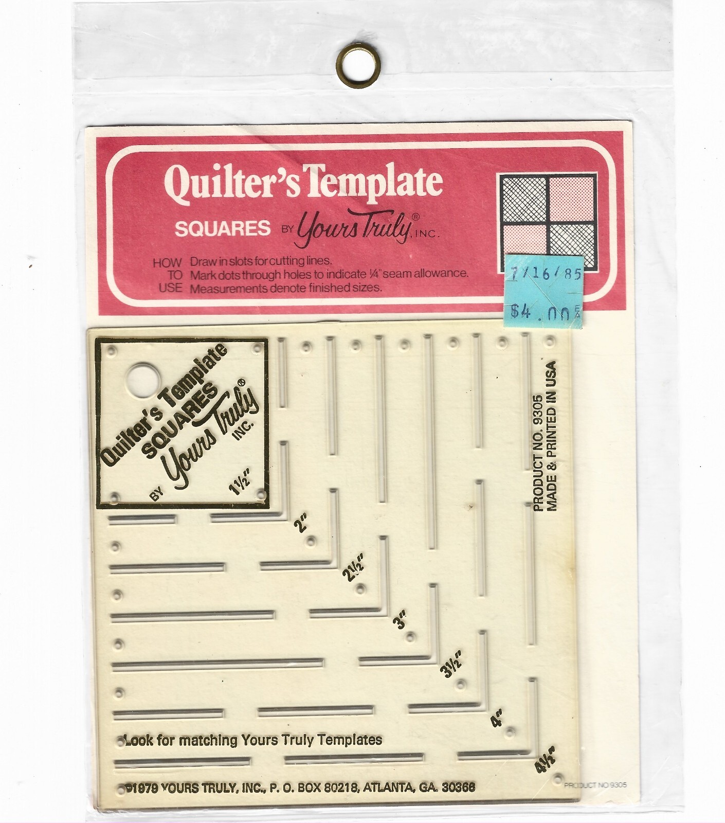 Yours Truly Quilter's Template Squares makes 7 different sizes Sealed Vintage