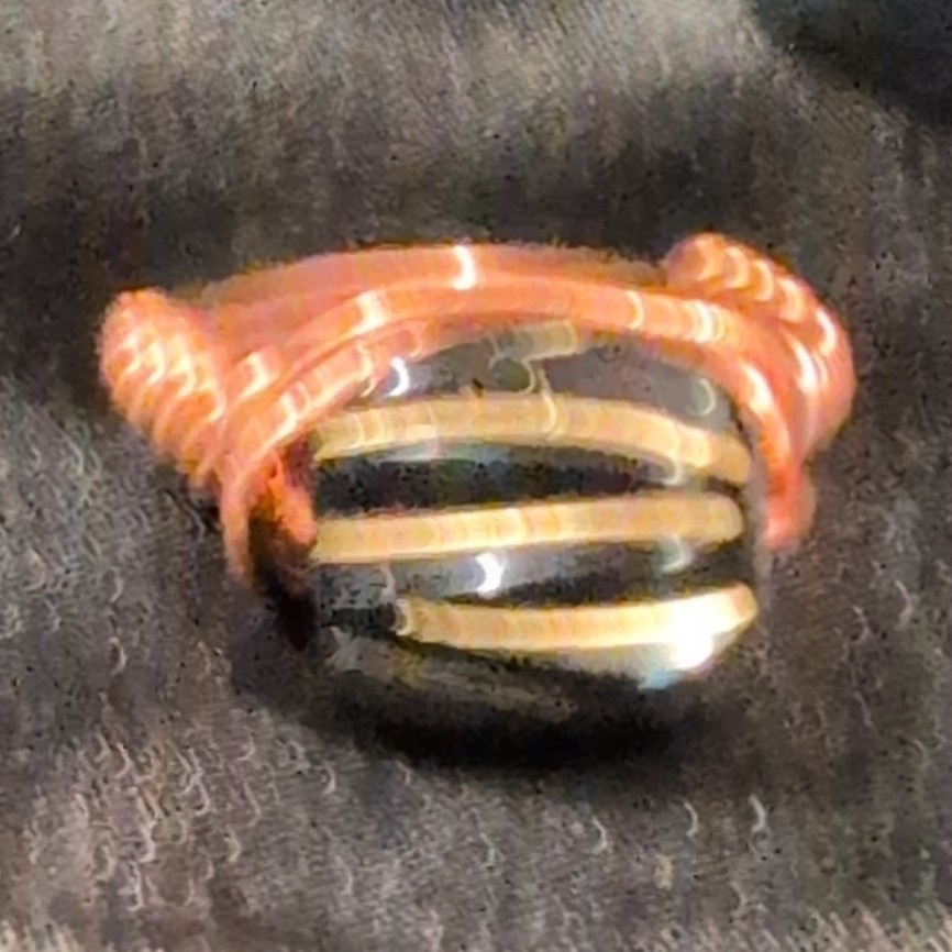 Handcrafted Copper Black Gold Round Stone Wire Wrapped Ring Size 6.5. #93
