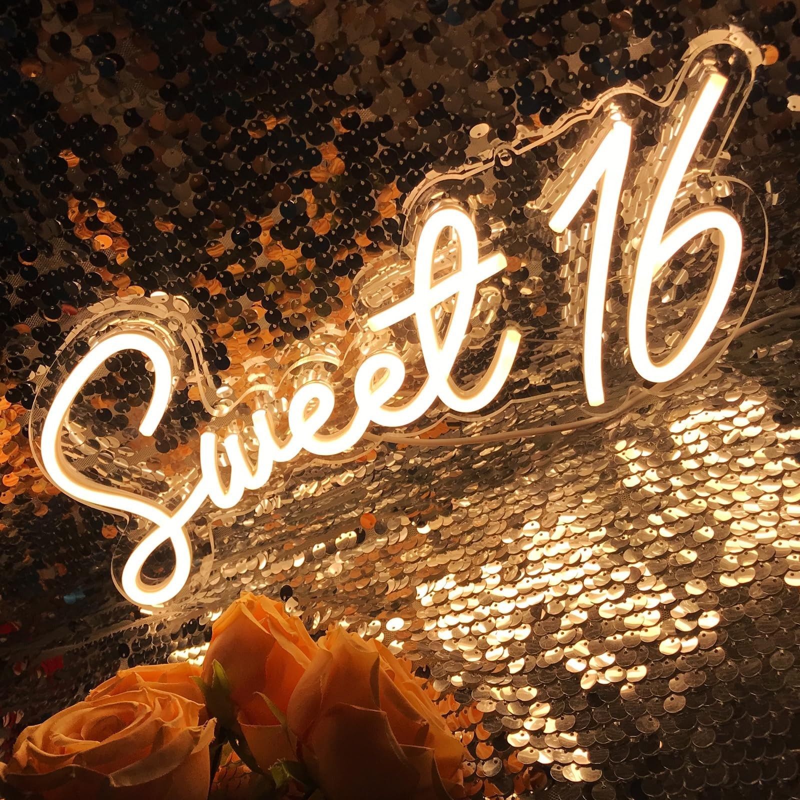 Sweet 16 Warm White LED Neon Sign for Sweet 16th Birthday Party Decorations,P...