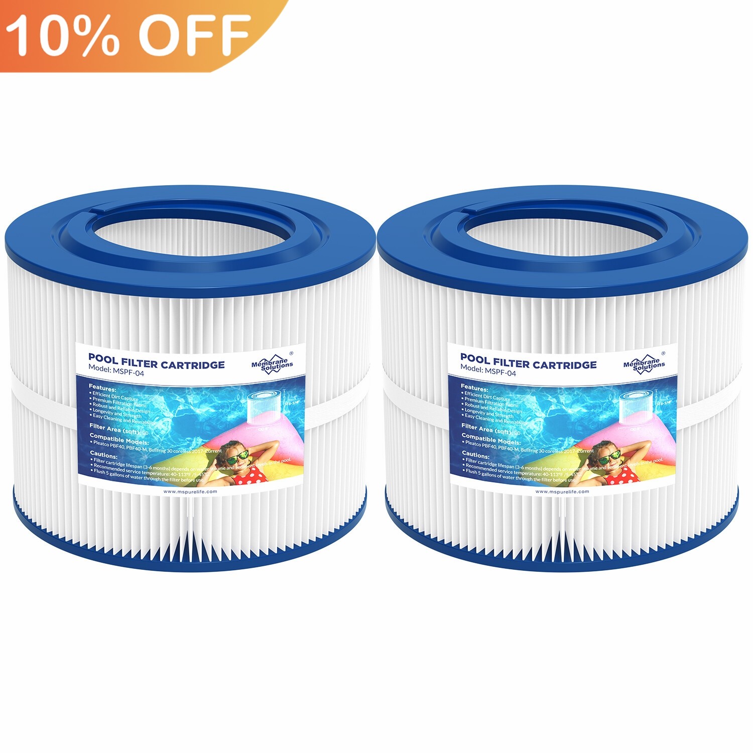 2 Pack Hot Tub Pool Spa Filter For Pleatco PBF40-M Bullfrog Wellspring 10-00282