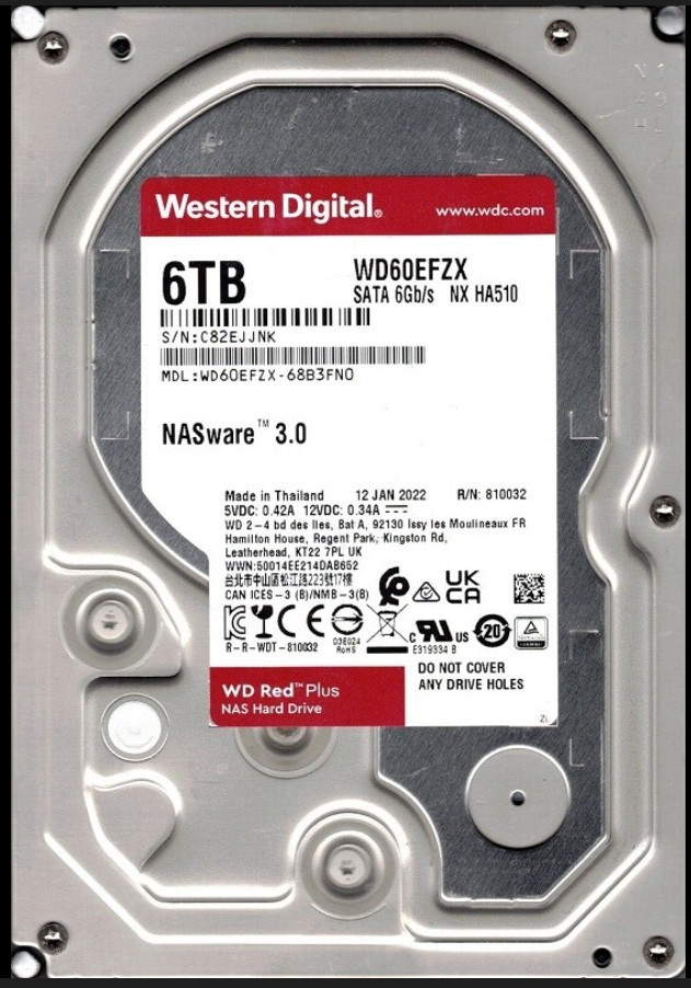 WD60EFZX-68B3FN0 AUG 2021 Thailand Western Digital 6TB FREE SHIPPING
