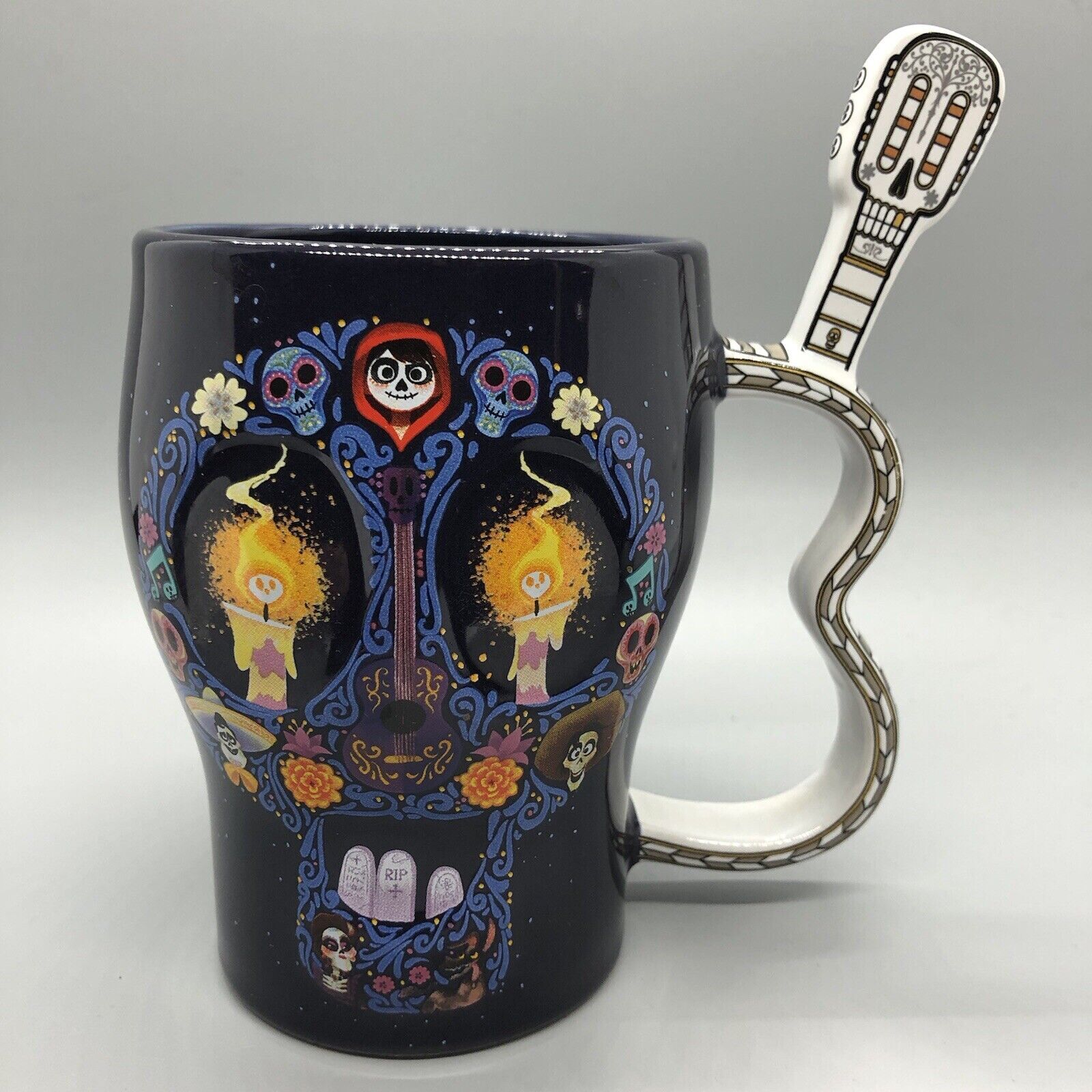 Disney Parks Pixar COCO Remember Me Skull Miguel Coffee Mug Guitar Handle Rare