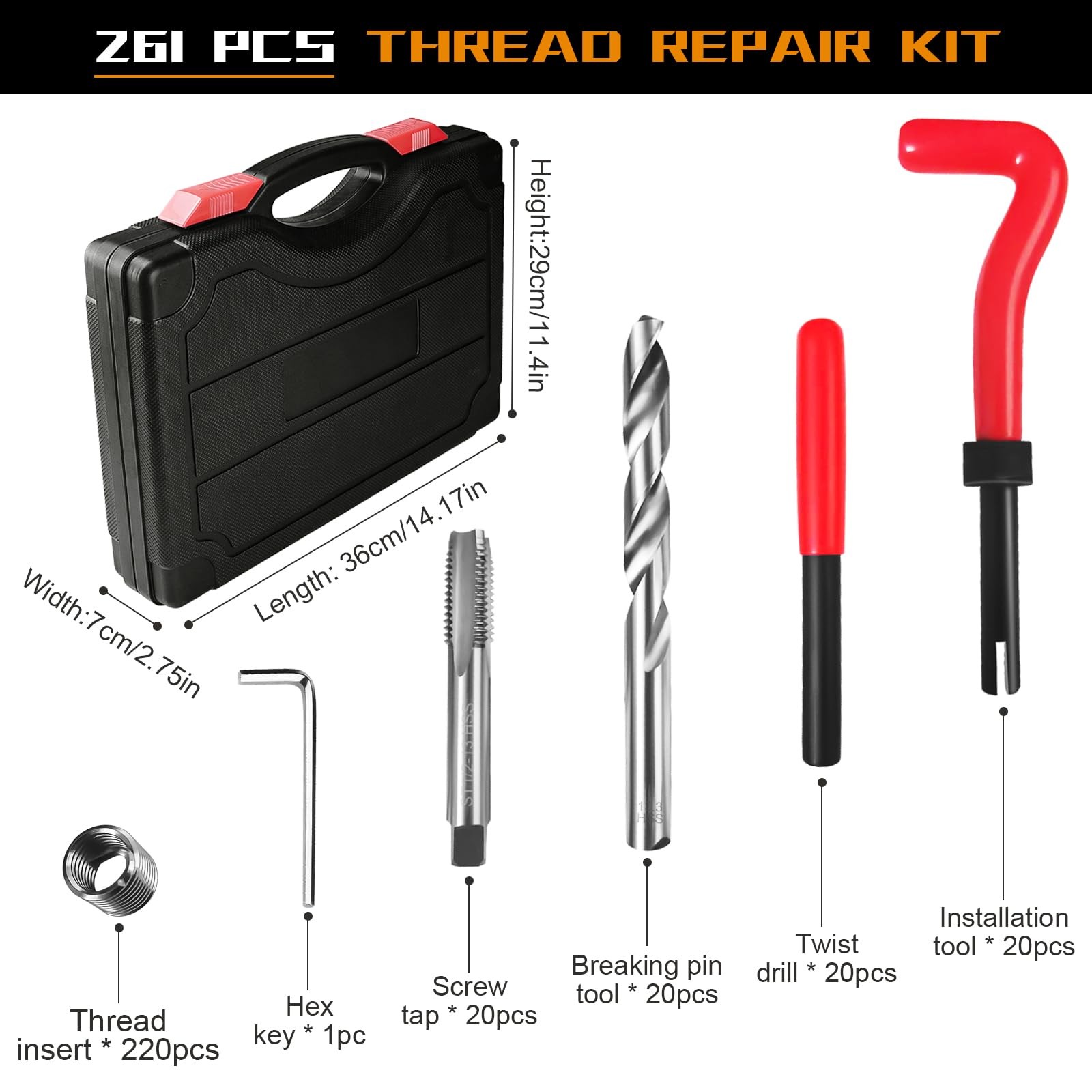 Helicoil Thread Repair Kit, 261 PCS Thread Chaser Kits HSS Drill Helicoil Kit...