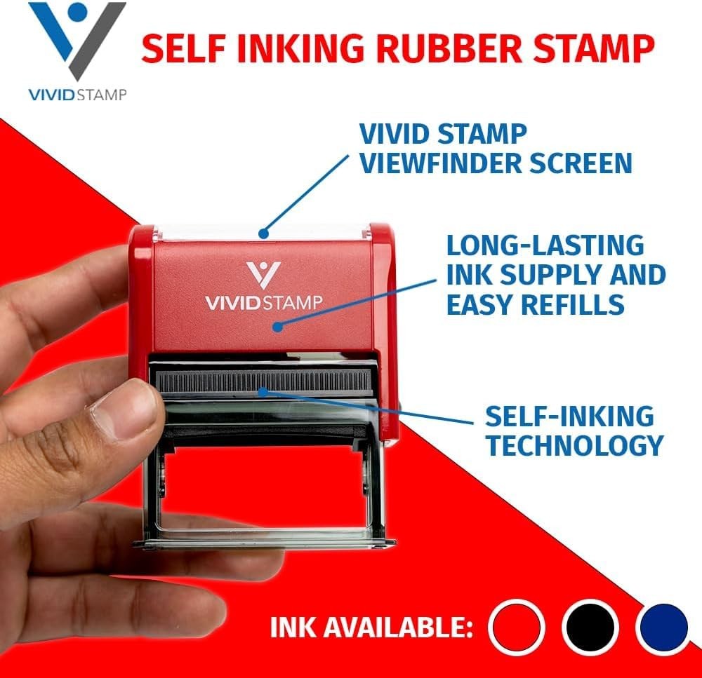 Important Self Inking Rubber Stamp Red Ink Medium Office Business Document