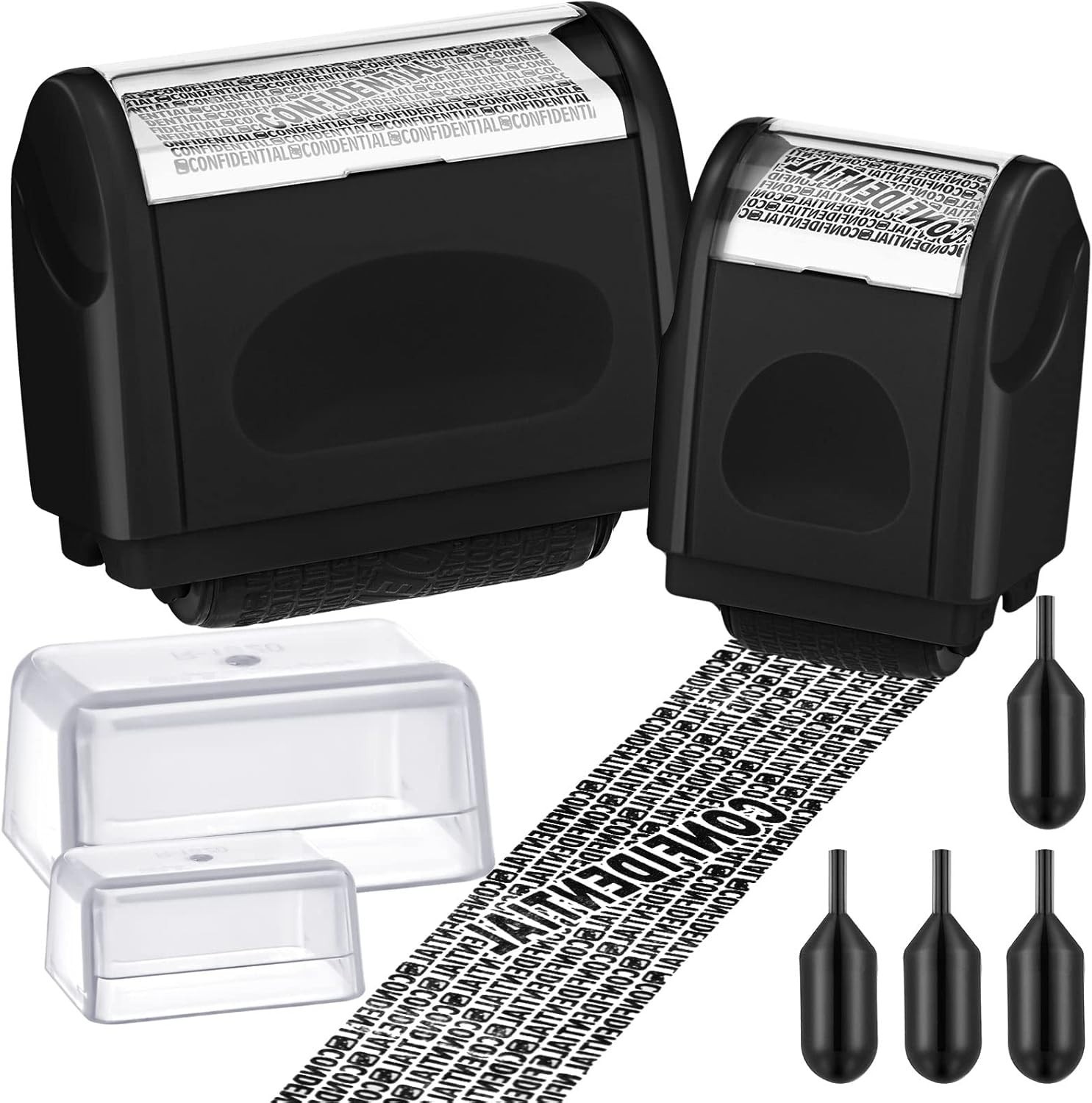 2-Pack Identity Protection Roller Stamp & 4 Refill Ink for Confidential Security