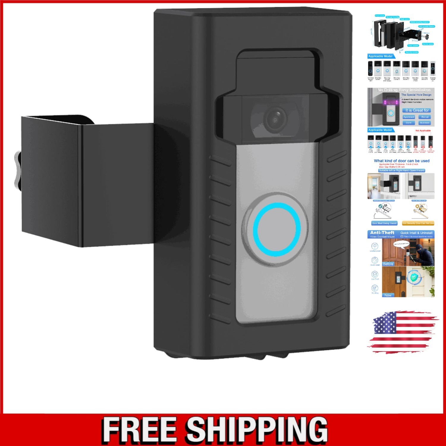 Sleek Adjustable Video Doorbell Mount with Anti-Theft Feature for Ring/Blink