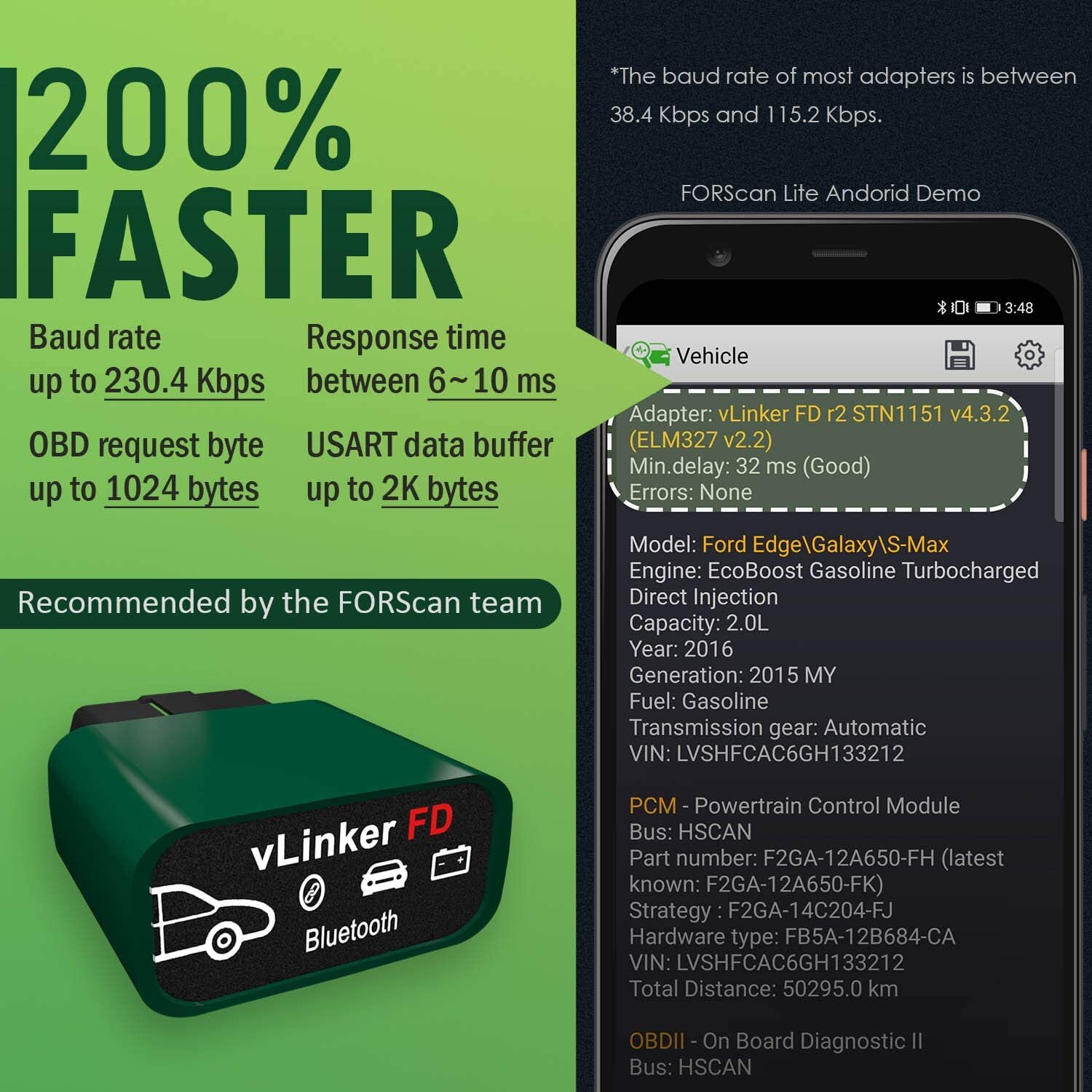 Vgate OBD2 Bluetooth Scanner vLinker FD Diagnostic FOR-Scan Adapter for Android