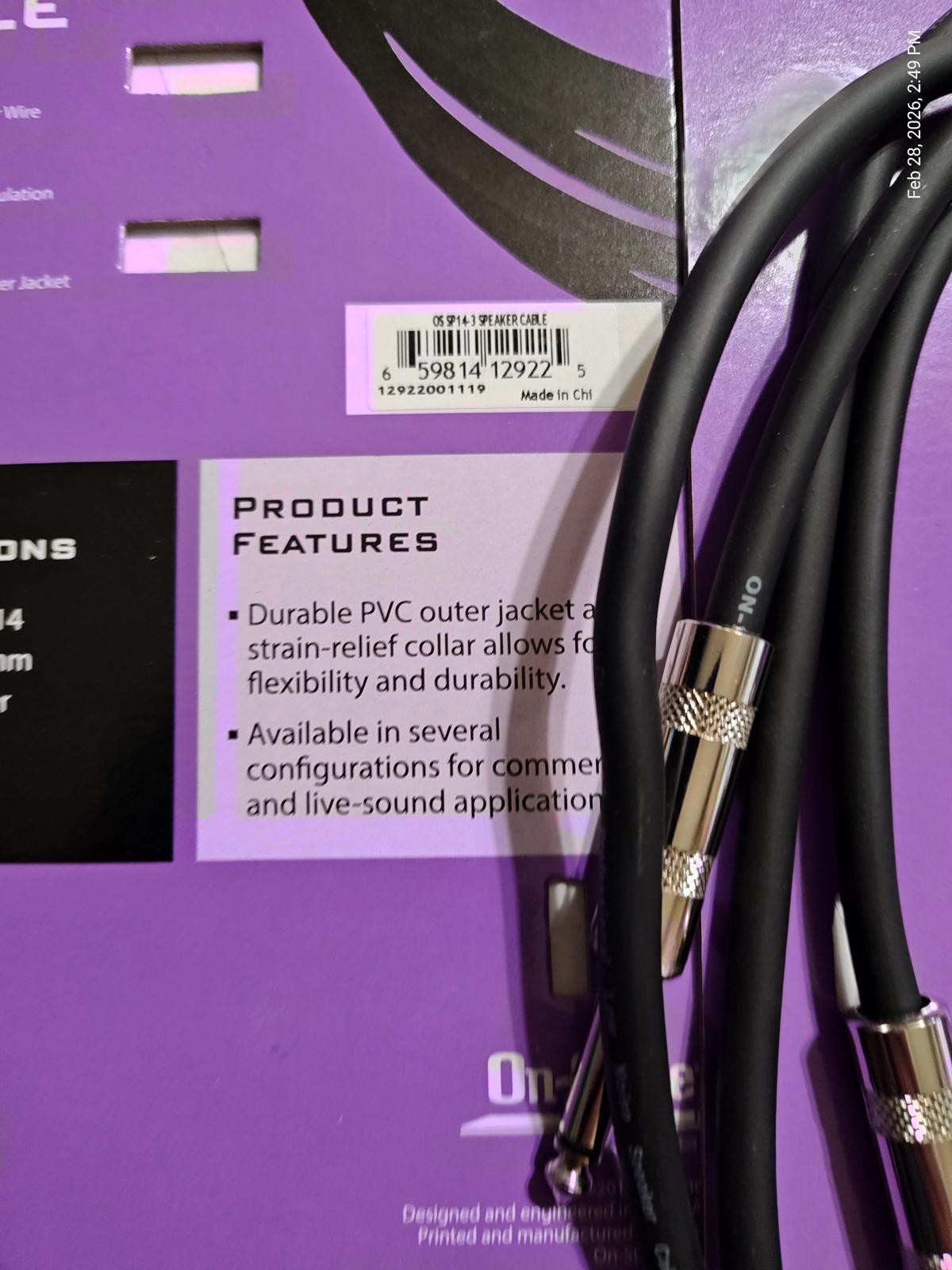 On-Stage Stands SP14-3 3' Speaker Cable 3 ft. 2 PACK