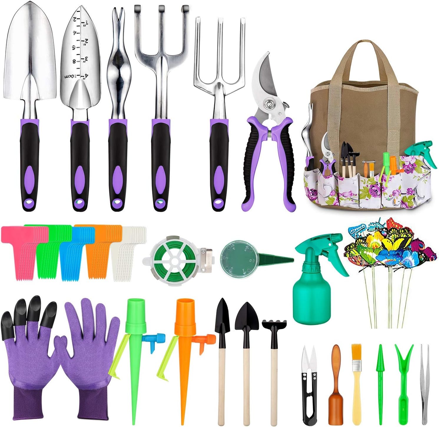 Garden Tools Set 83 Piece, Succulent Included, Heavy Duty Purple
