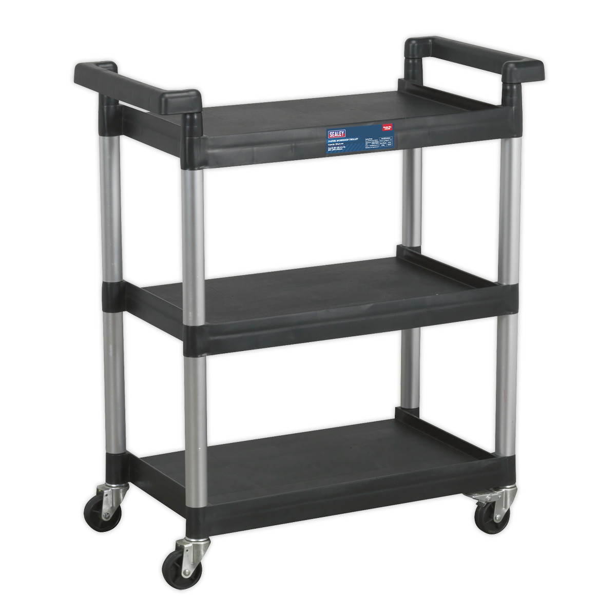 Sealey 3-Level Workshop Trolley With 30kg Capacity Per Shelf Black/Silver CX308