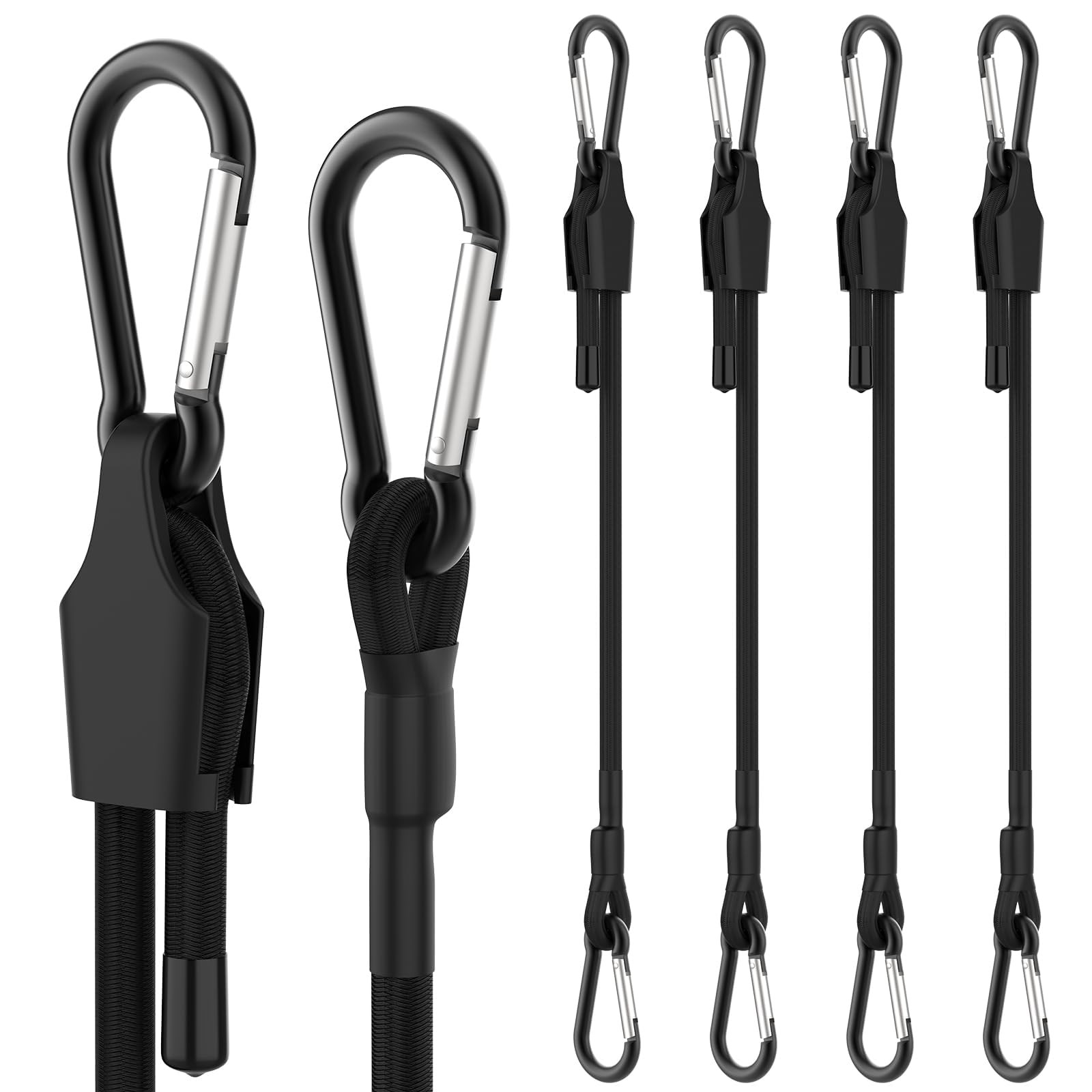 SDTC Tech 36 Inch Adjustable Bungee Cords with Carabiner 36inch-4pack, Black