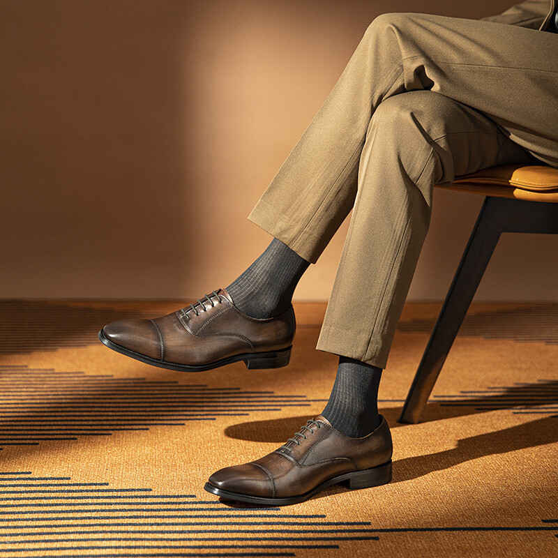 Men's Genuine Leather Business Formal Shoes Lace Up Oxfords Wedding Party Shoes