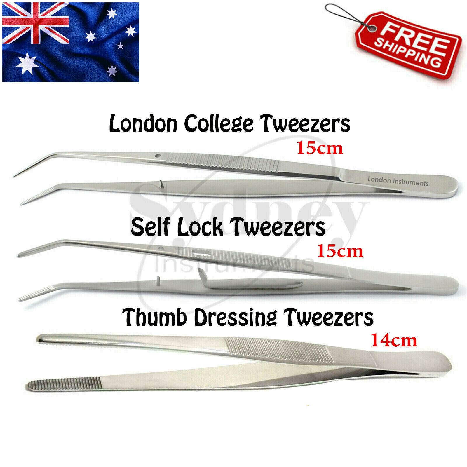 Surgical Dental Forceps Dressing Tweezers Serrated Tip Pliers Set of 3