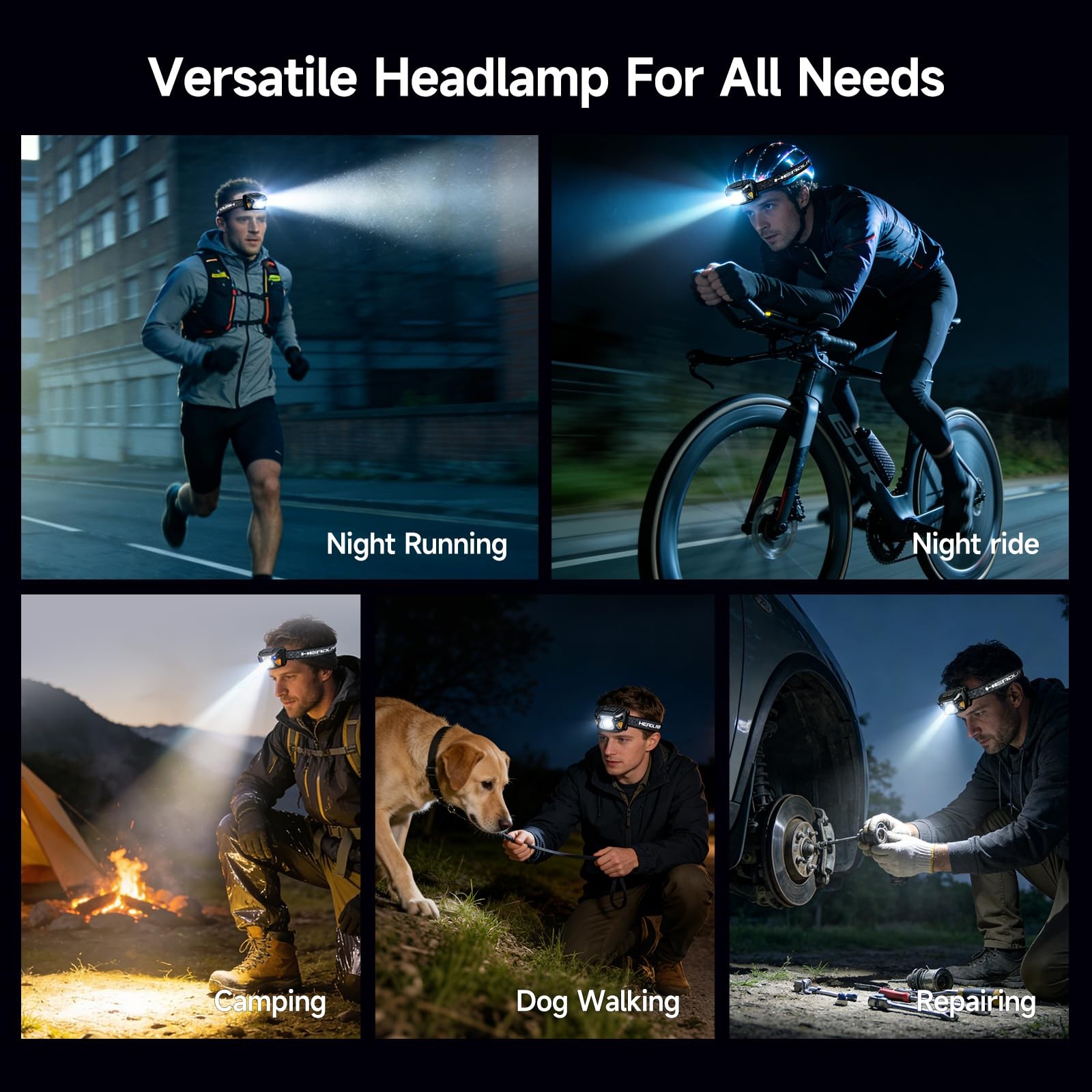 2 Sets High-End Comfortable Camping & Work Headlamp, Long Endurance Lighting ...