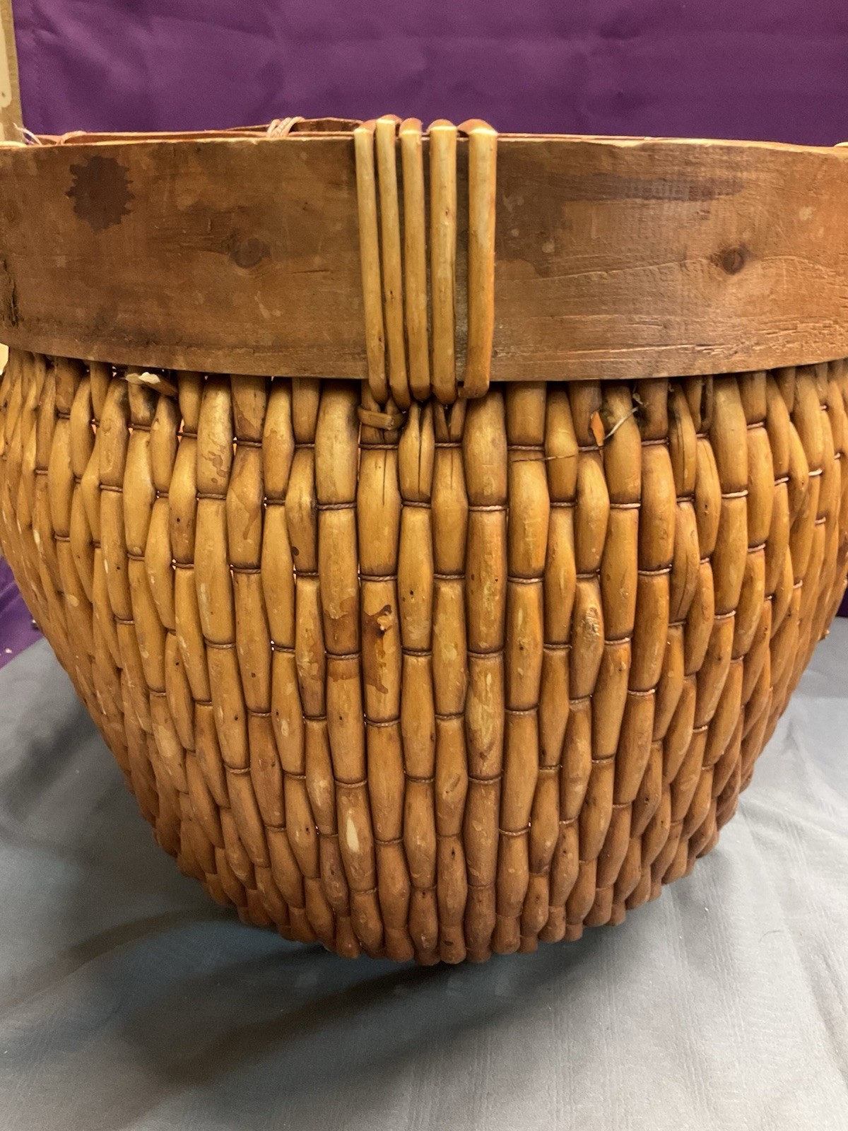 Large Oval Woven ASIAN Gathering Basket Missing Wood Handle