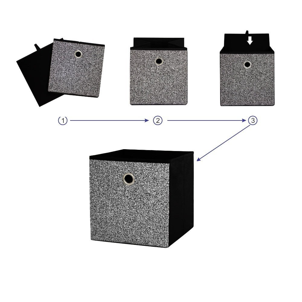 Collapsible Storage Cube Bin with Black and White Boucle Fabric