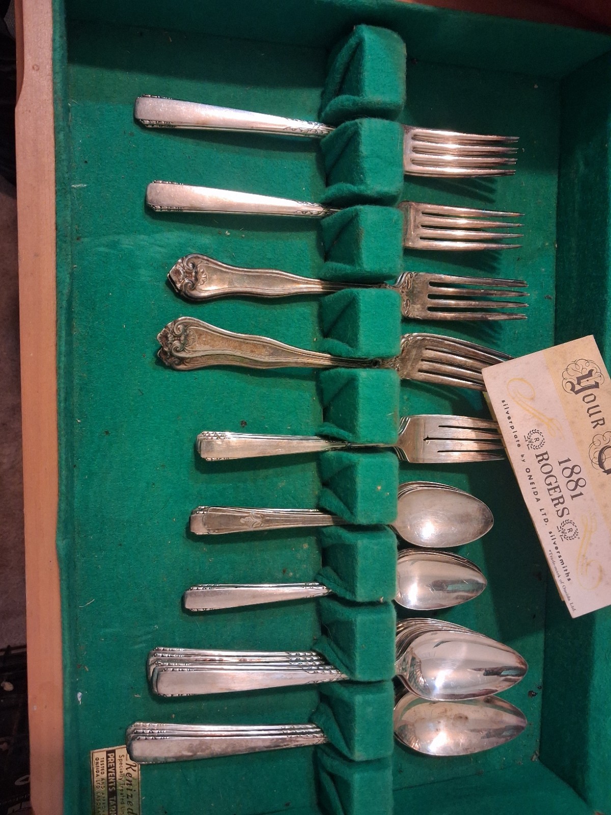 1881 Rogers Silverplate Flatware Set with Fork Knife Spoon & Case